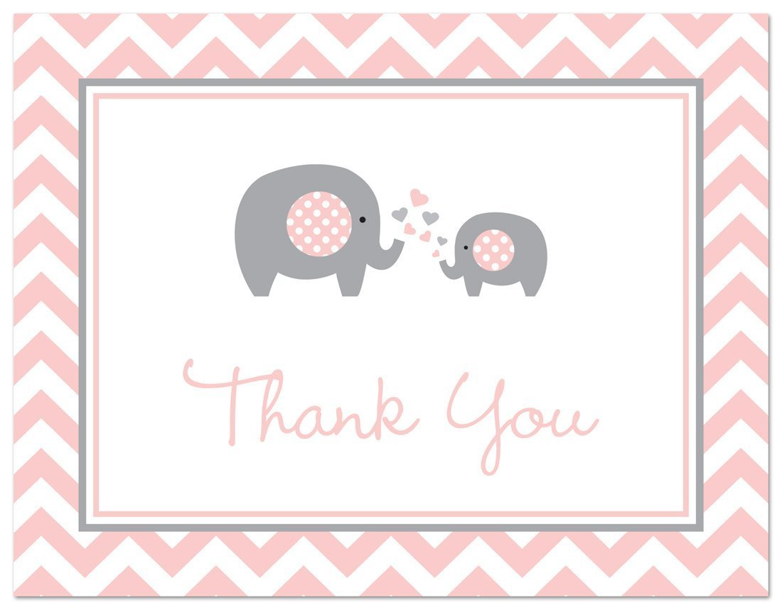 50 Count Pink and Grey Chevron Elephant Baby Thank You Cards - Perfect for Baby Showers, Birth Announcements, and Newborn Gifts