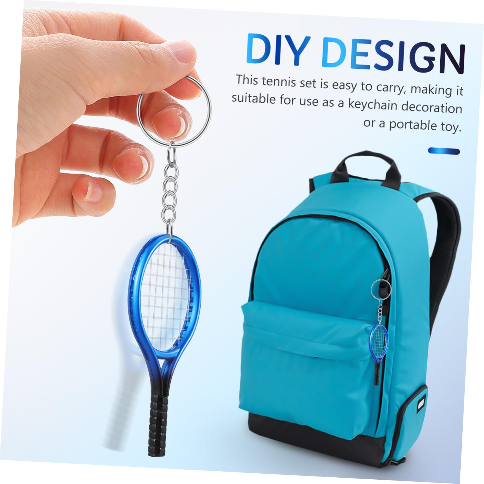 Balacoo 4-Piece Mini Tennis Set - Dollhouse & Youth Tennis Rackets with Keychain Holder - Perfect for Dollhouse Play, Kids Sports & Tennis Enthusiast Gifts