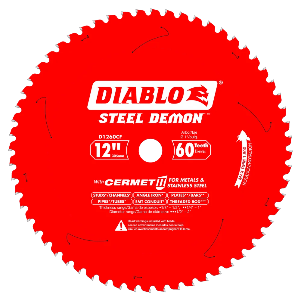 12-Inch 60-Tooth Cermet II Metal Cutting Saw Blade - Premium Stainless Steel & Metal Cutting - Pack of 4 Blades - Ideal for Metal Fabrication, HVAC, and DIY Projects
