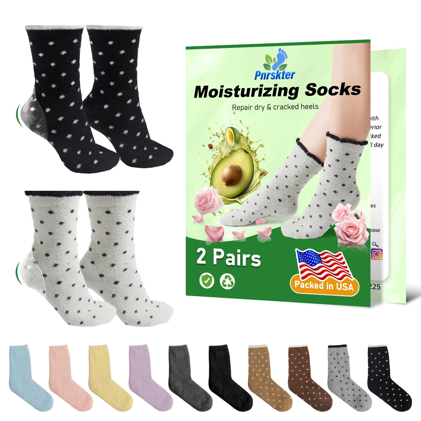 Pnrskter Moisturizing Gel Socks for Cracked Heels & Dry Feet - 2 Pairs Spa Treatment Socks with Essential Oils & Vitamins (Black/Light Gray) - Perfect for Overnight Foot Care & Relaxation at Home