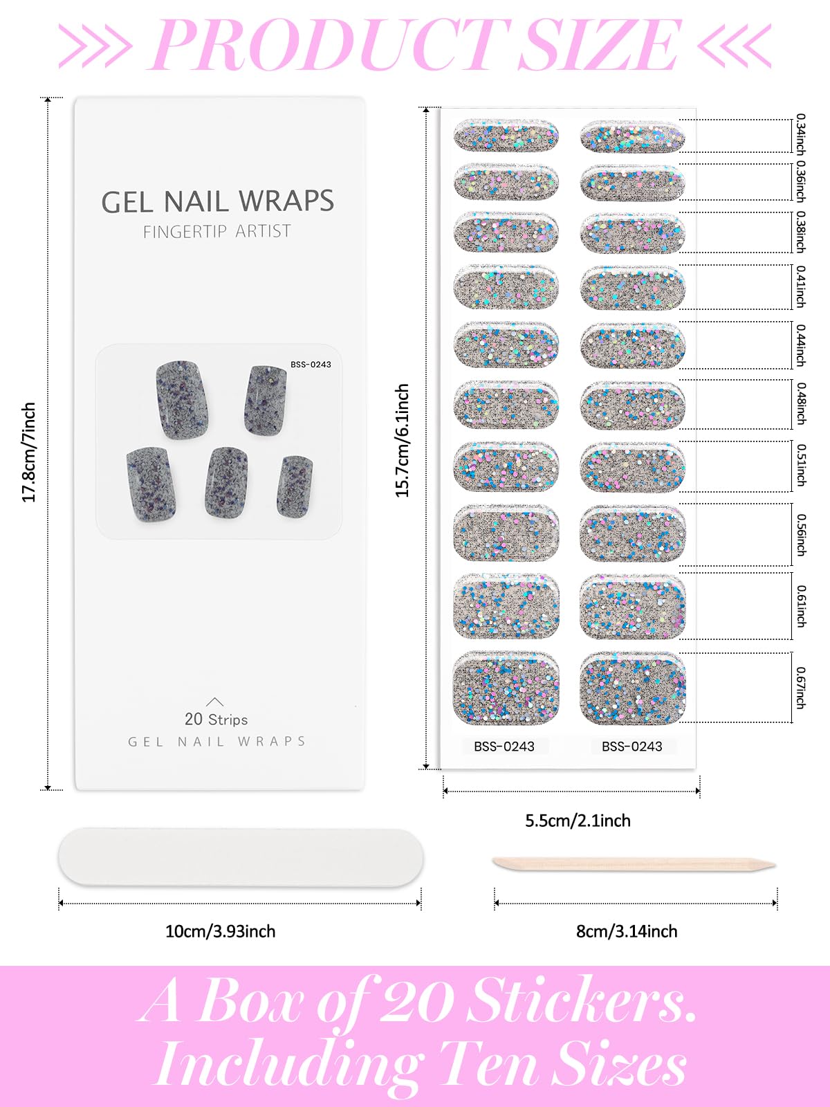 TOROKOM 20-Piece Blue Sequins Cured Gel Nail Strips Kit with Adhesive Wraps, Nail File & Sealing Strip | DIY Salon-Quality Manicure at Home | Requires UV/LED Lamp for Long-Lasting Wear (Perfect for Parties, Weddings & Special Occasions)