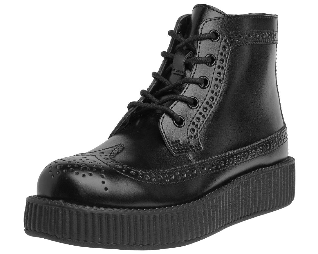 T.U.K Black Brogue Wingtip Viva Low Creeper Boot - Stylish Vintage Punk Rock Shoes for Women & Men - Perfect for Concerts, Parties & Everyday Fashion
