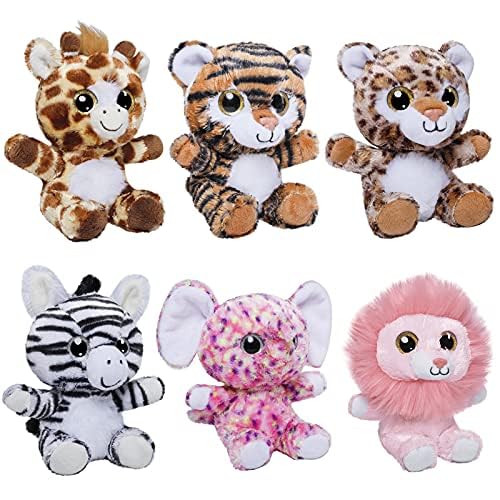 7 Inch Soft Plush Jungle Animals Set - 6 Piece Safari Stuffed Toys (Lion, Giraffe, Elephant, Tiger, Zebra, Leopard) for Kids, Baby Shower Gifts & Nursery Decor - Perfect for Birthday Parties, Room Decorations and Cuddly Playtime