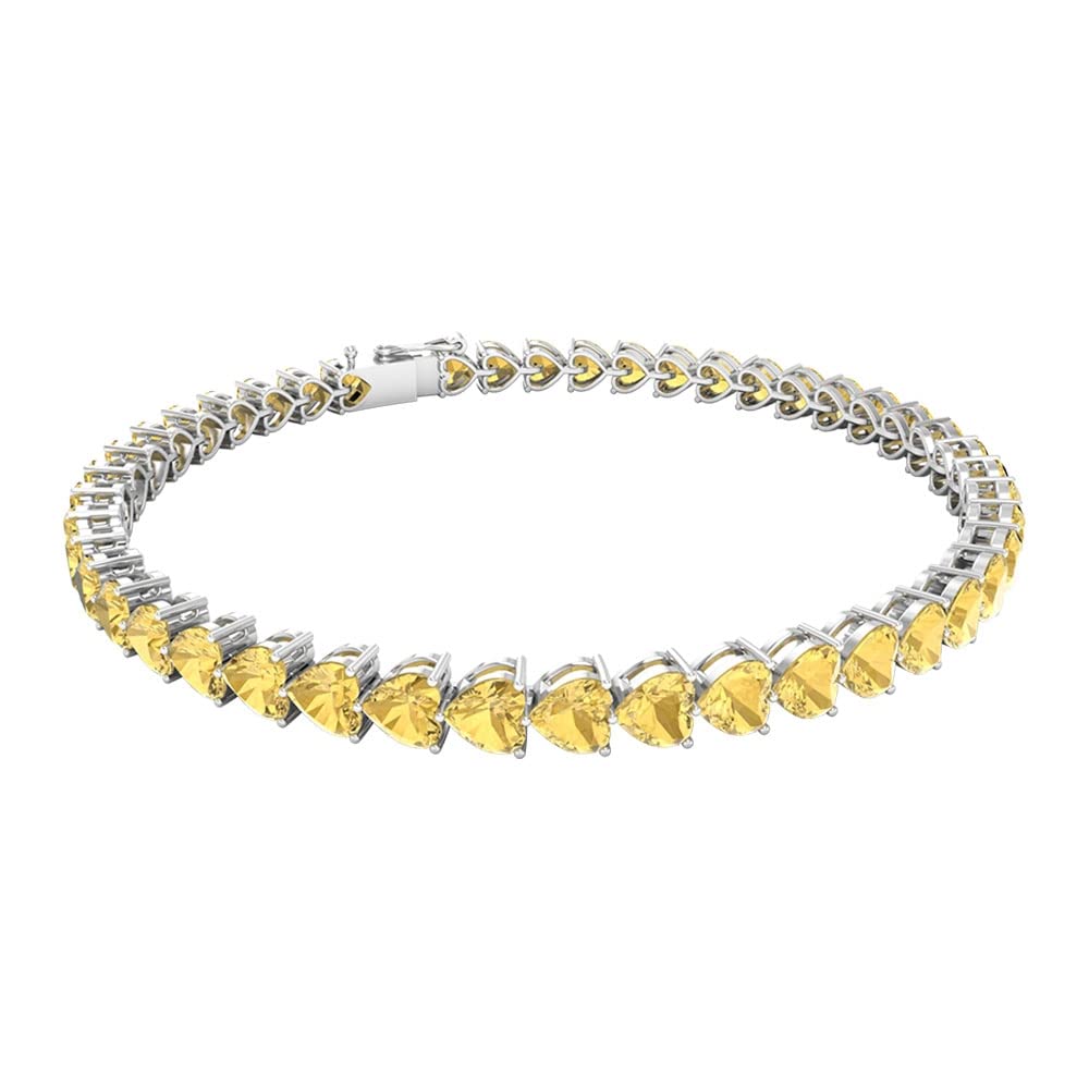 15.75Ct Certified Citrine Tennis Bracelet - 14K Solid Gold Women's Statement Jewelry for Wedding, Bridal & Special Occasions | Heart-Shaped Gemstone Bracelet for Anniversary, Birthday & Formal Events