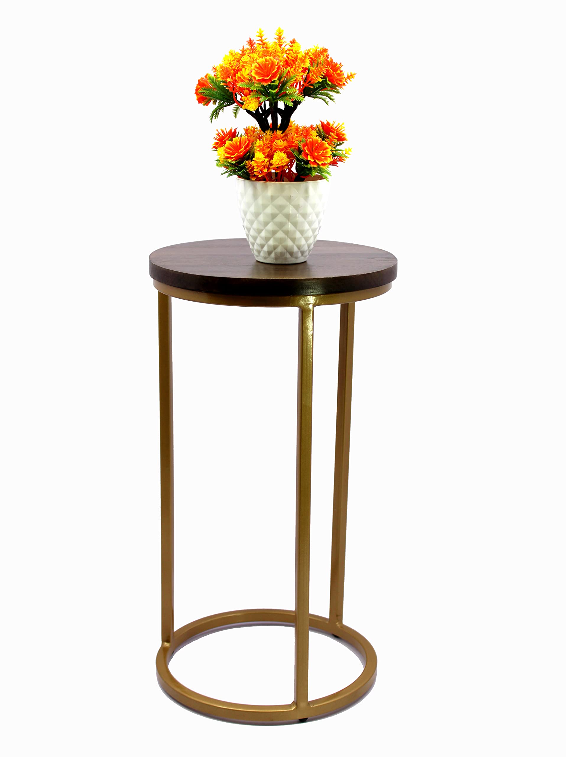 eSplanade Round Wooden Corner Table Stand | Set of 3 Wood and Metal Coffee Tables | 23