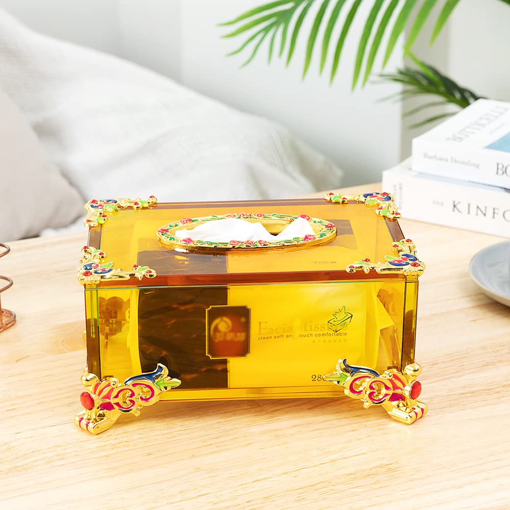 Golden Horn Crystal Glass Tissue Box - Elegant Rectangular Decorative Holder for Bathroom, Bedroom, Desk & Table | Perfect for Home Decor & Gift Giving
