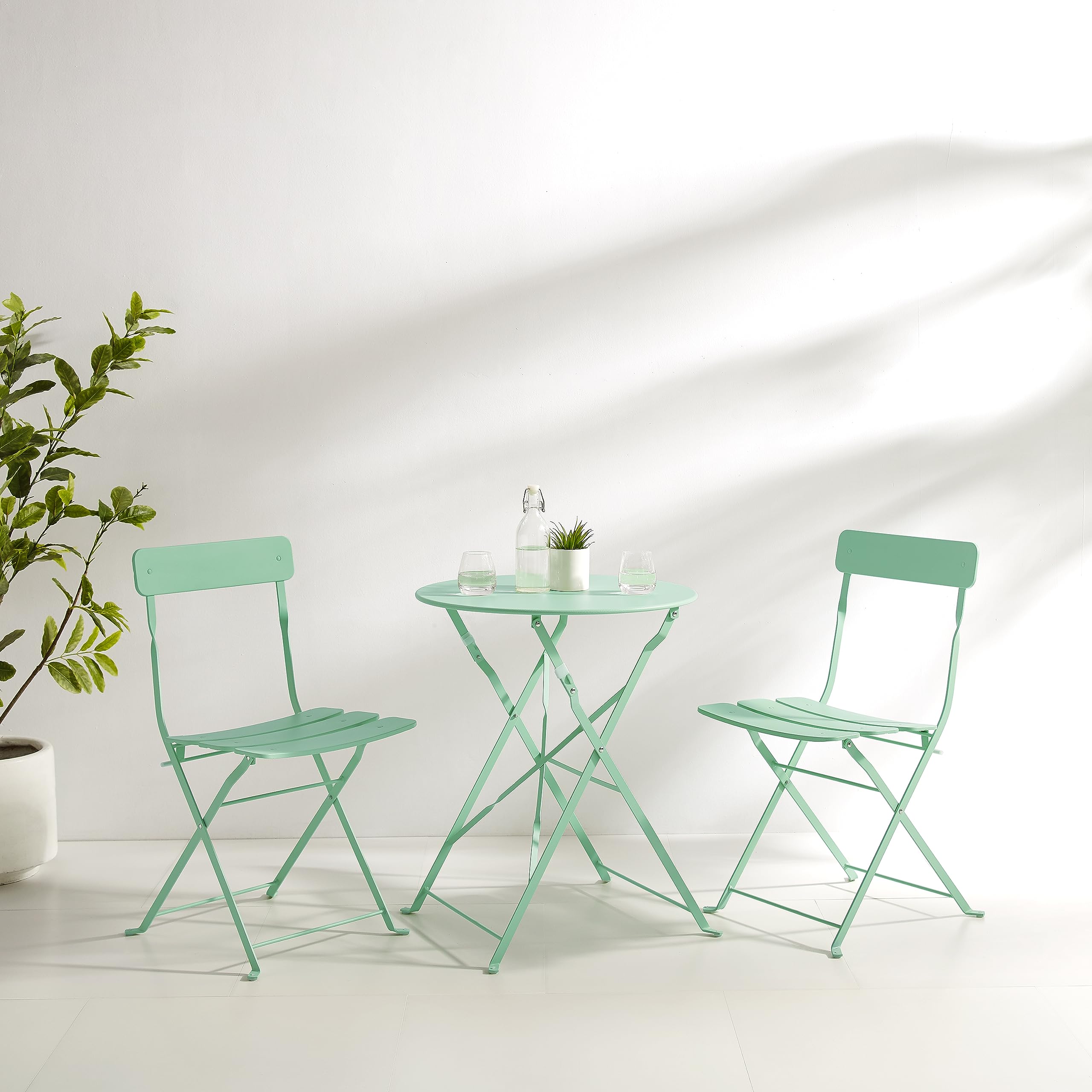 Crosley Karlee 3-Piece Indoor/Outdoor Bistro Set - Retro Metal Folding Patio Table & Chairs in Mint Green - Perfect for Small Balconies, Gardens & Backyard Dining