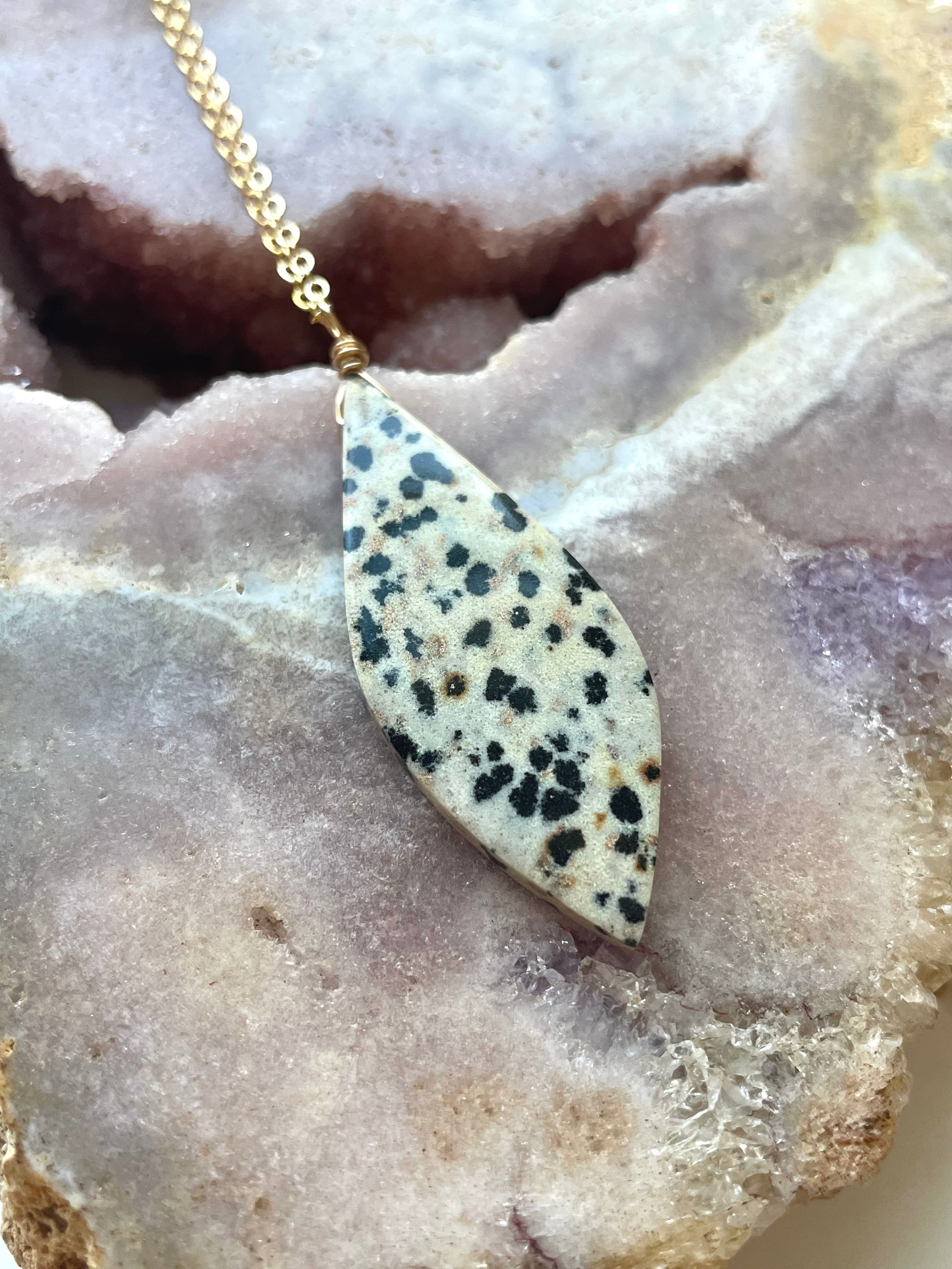 Dalmatian Jasper Pendant Necklace - 14K Gold Filled Healing Stone Jewelry for Women - Perfect for Spiritual Healing, Meditation & Everyday Wear