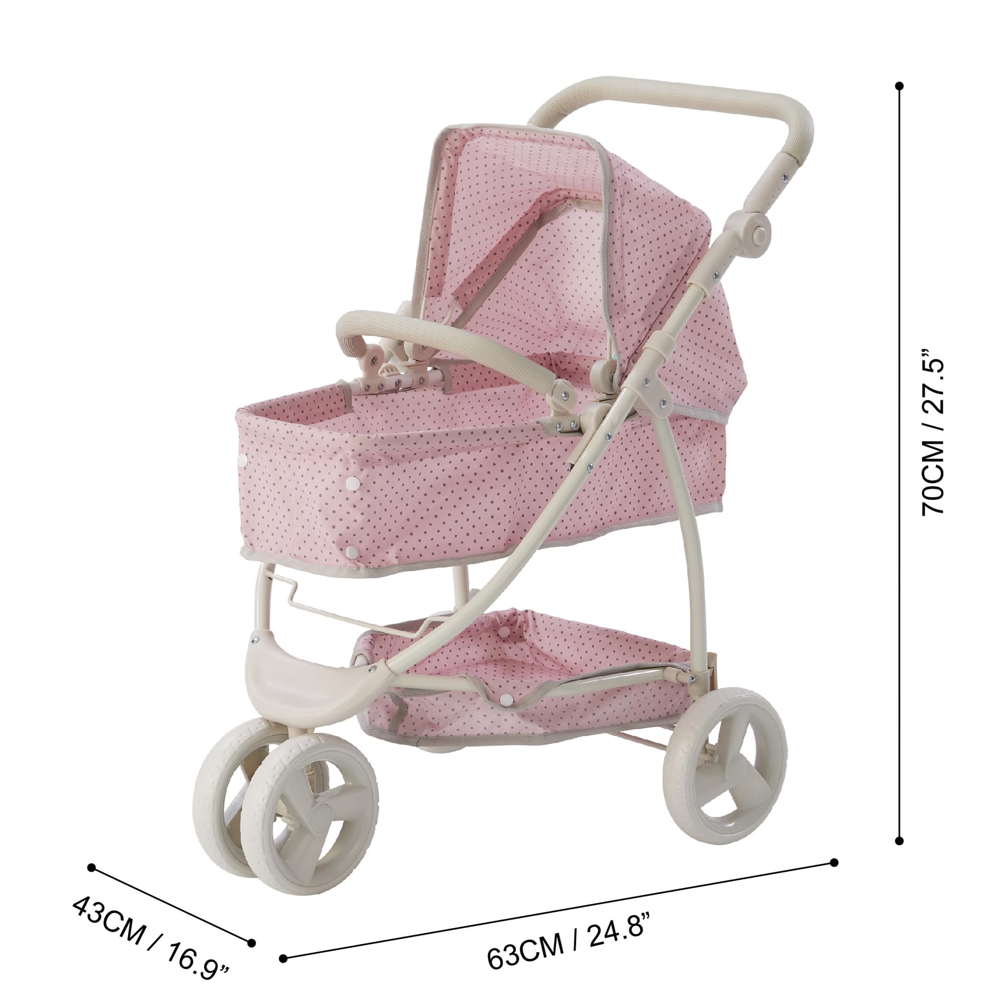 Olivia's Little World - 2-in-1 Baby Doll Bassinet & Stroller for Toddlers, Pink/Gray Princess Doll Pram - Perfect for Imaginative Play, Gift for 5 Year Old Girls, Indoor & Outdoor Use