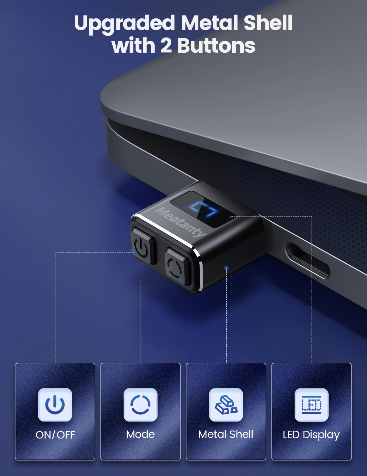 Meatanty Metal USB-C Tiny Mouse Jiggler - Undetectable Mouse Mover with Auto Shaker, Separate Modes & ON/OFF Buttons | LED Screen Mouse Wiggler to Keep PC/Laptop Active | Perfect for Remote Work, Online Classes & Preventing Sleep Mode