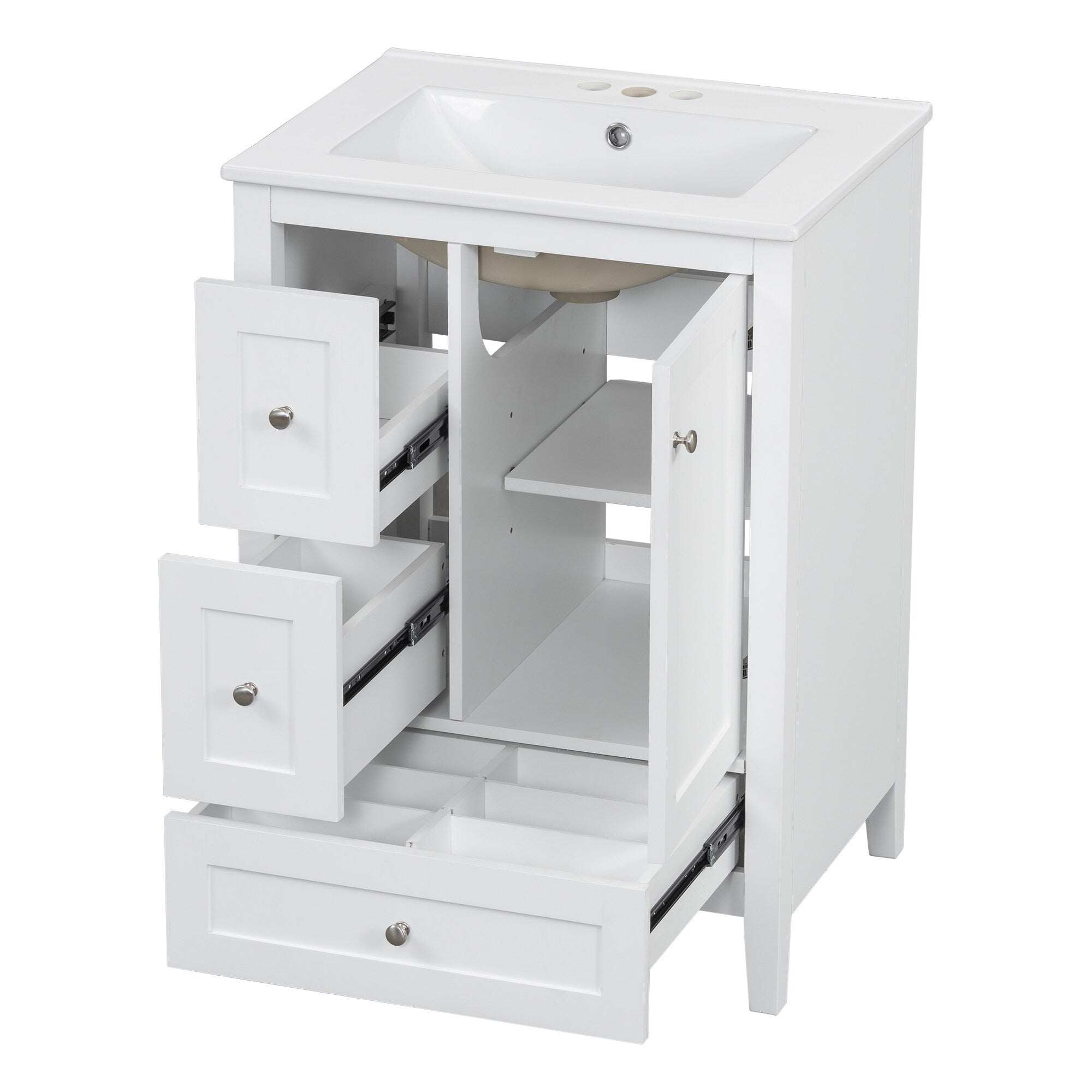 24 Inch Bathroom Vanity with Storage - Adjustable Shelf & Removable Dividers, MDF & Rubberwood Construction, Dark Green Finish for Modern Bathroom Decor