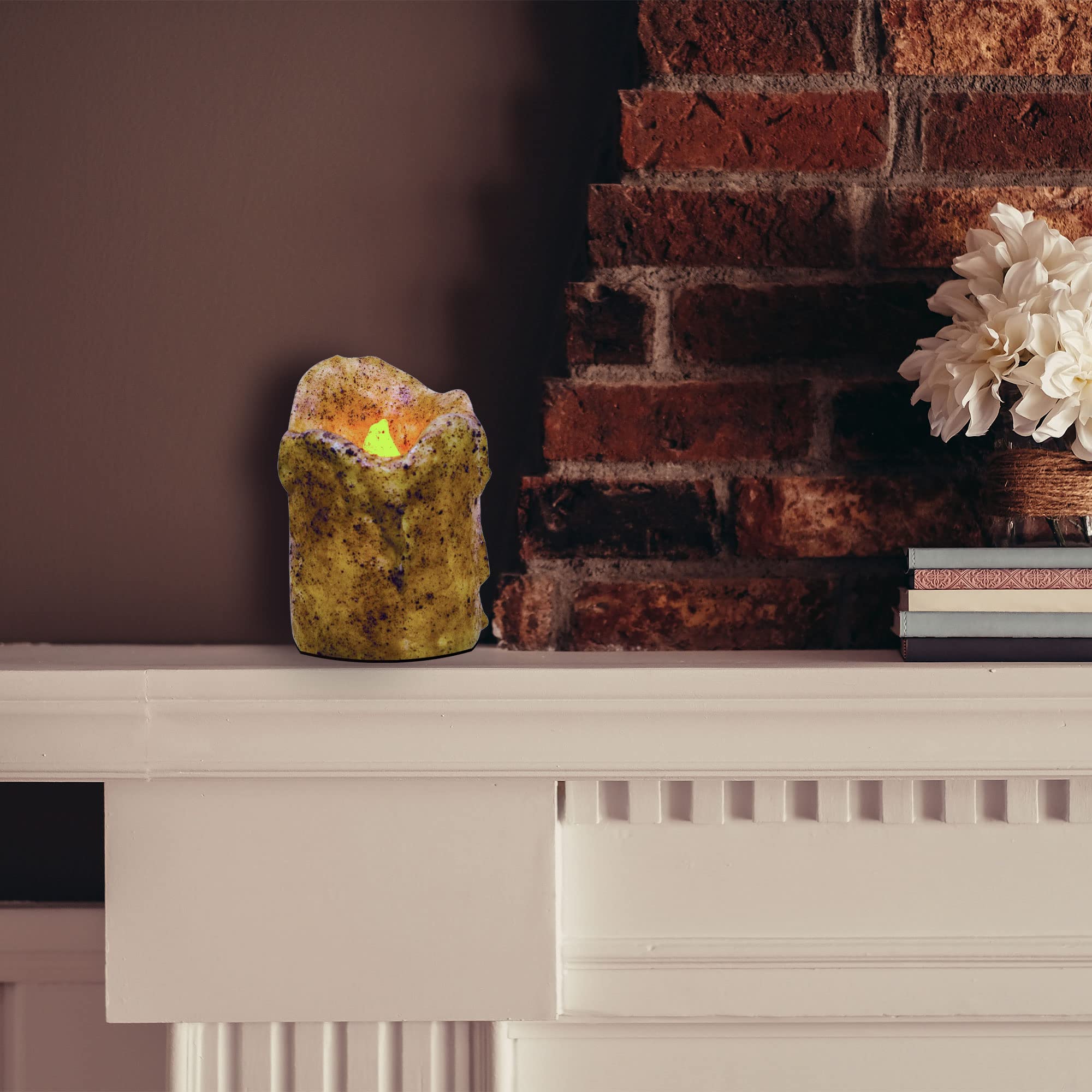 Realistic Flameless LED Candles with Timer - Battery Operated Drip Wax Candles in Burnt Ivory - 4