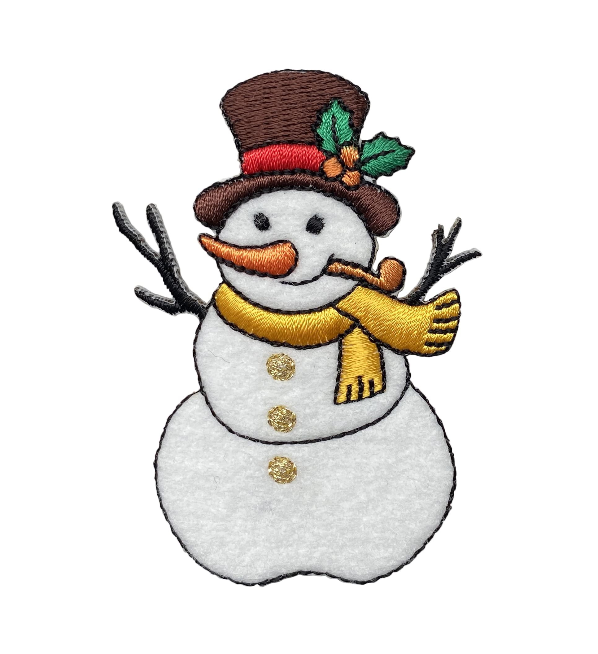 Snowman with Pipe Embroidered Iron-On Patch for Jackets, Hats & DIY Crafts - Christmas Holiday Decoration