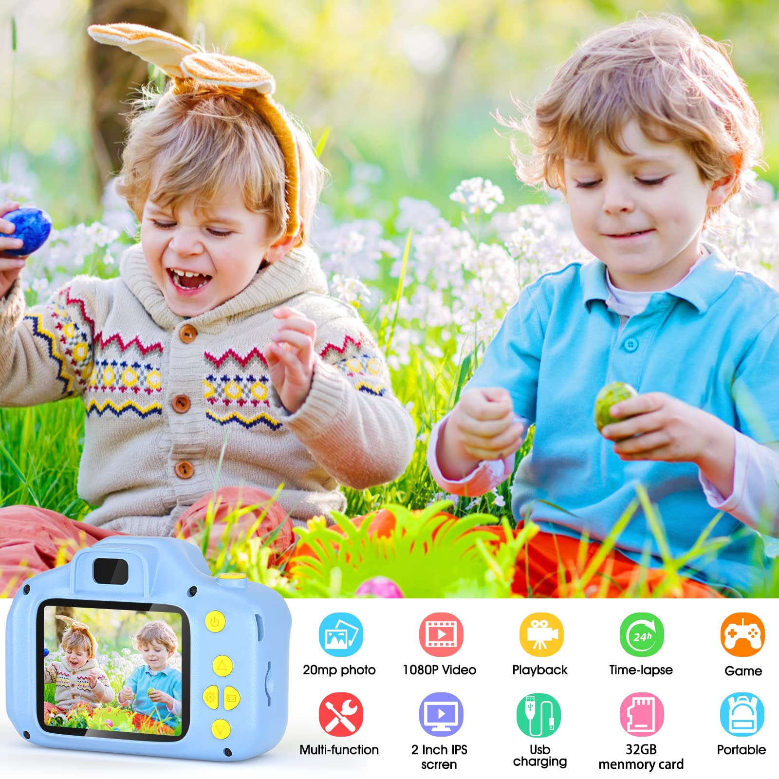 VATENIC Kids Digital Camera 1080P HD with 2inch Screen & 32GB SD Card - Best Birthday Gift Toy for Boys Girls Ages 3-10 - Perfect for Indoor/Outdoor Play, Travel, and Creative Photography (Blue)