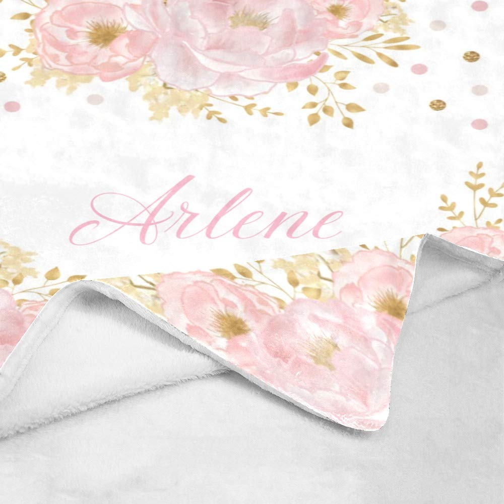 Personalized Pink Floral Princess Gold Crown Baby Blanket with Name - Custom Swaddle Blanket Gift for Newborn Girls & Boys - 30x40 Inches - Perfect for Nursery, Christening & Baby Showers
