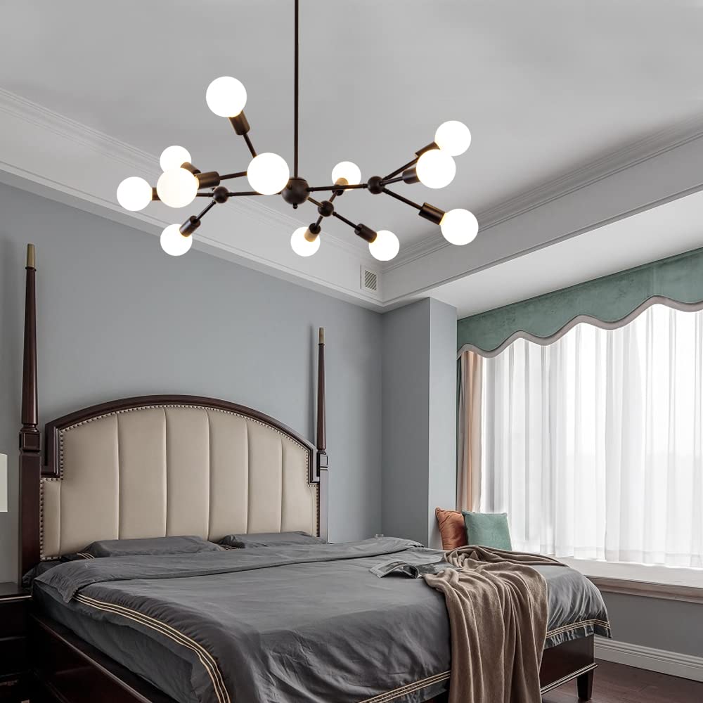 Modern Black Sputnik Chandelier - 12-Light Metal Ceiling Fixture with Pendant Lighting for Bedroom, Living Room, Dining Room | Stylish Mid-Century Lighting for Home & Office Decor