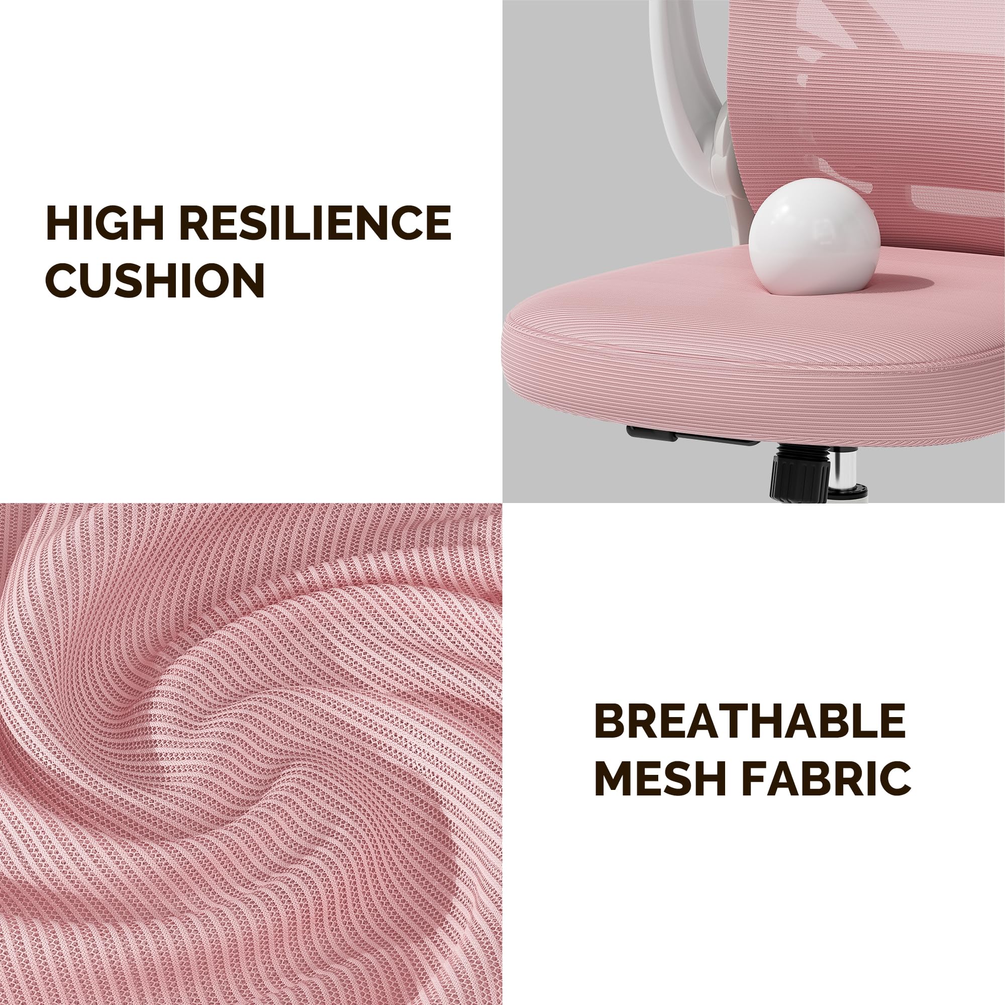 Ergonomic Mesh Office Chair with Wheels & Flip-Up Arms - Adjustable Lumbar Support, Swivel & Height Adjustable - Comfortable Pink Computer Desk Chair for Home Office, Gaming & Workspace