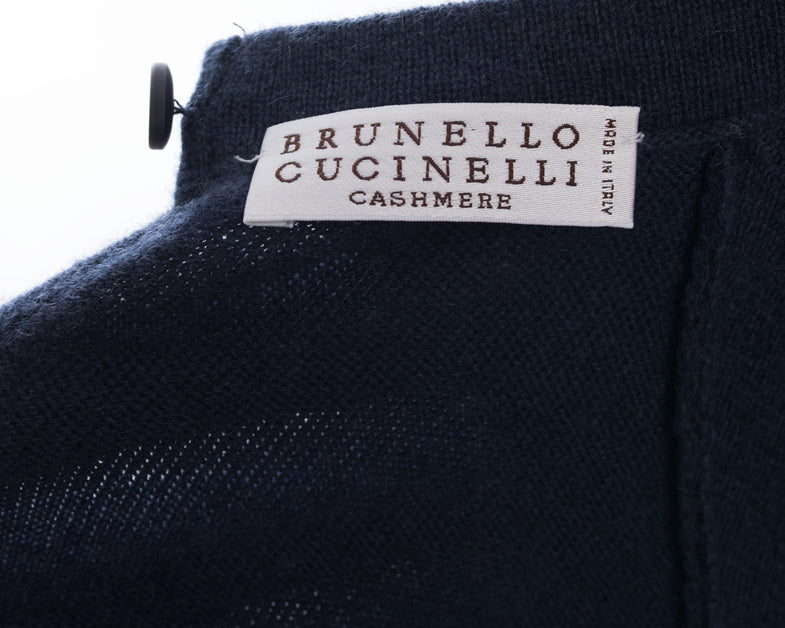 Brunello Cucinelli Navy Blue Cashmere Sweater with Bead Trim - Size M | Luxury Women's Knitwear for Fall & Winter | Perfect for Office, Parties & Holiday Gatherings