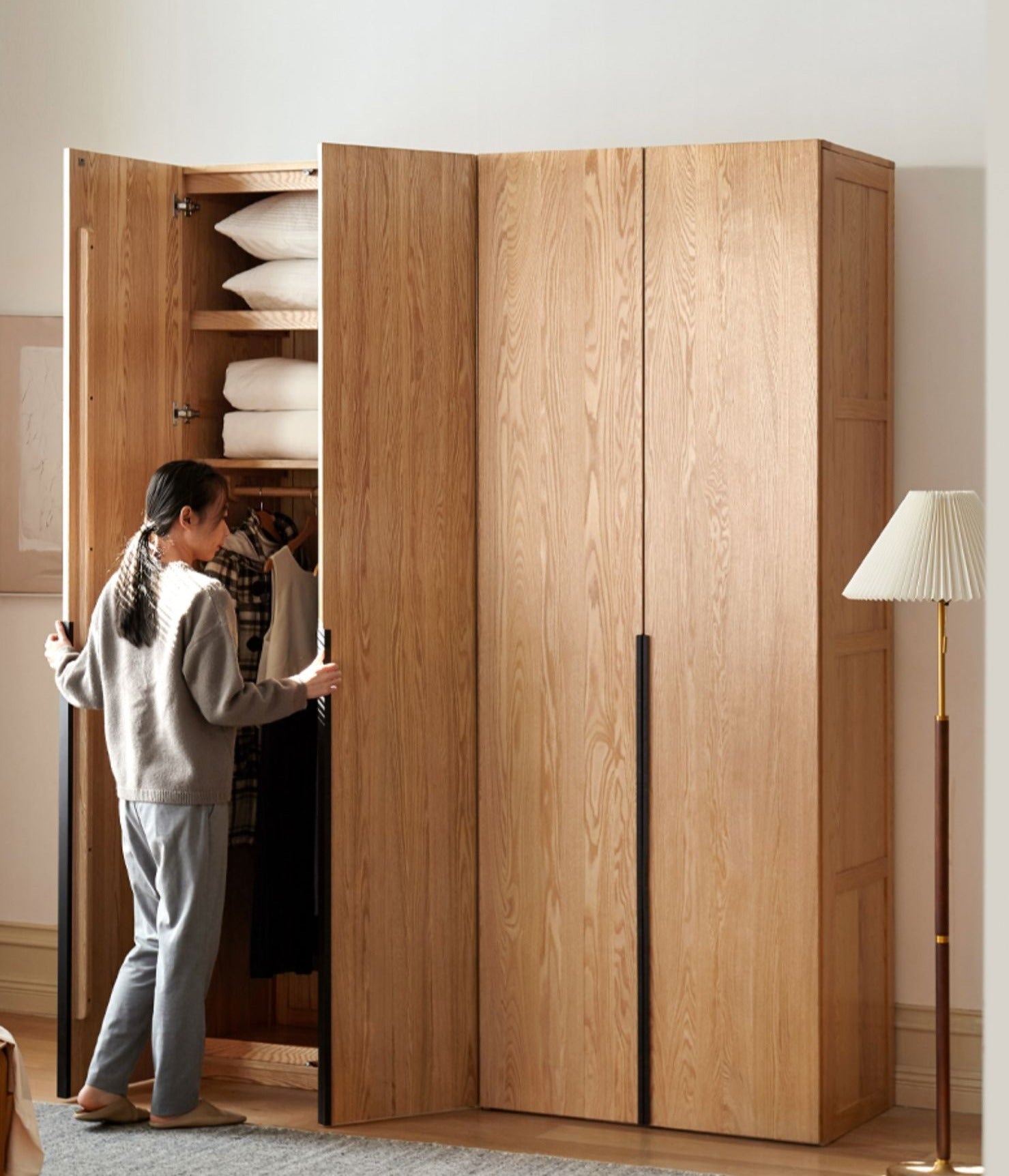 Solid Oak Wood Wardrobe - Modern High Closet for Bedroom & Living Room Storage | Durable & Stylish Furniture for Home Organization
