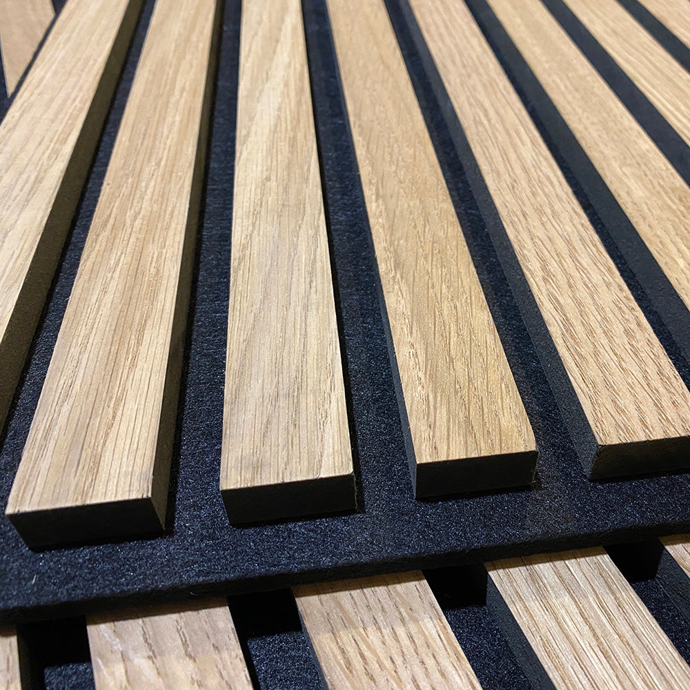 Square WOODFLEX Acoustic Wood Slat Wall Panels - Oak Veneer Soundproofing Tiles (4-Piece Set) for Home Theater, Office & Studio Decor