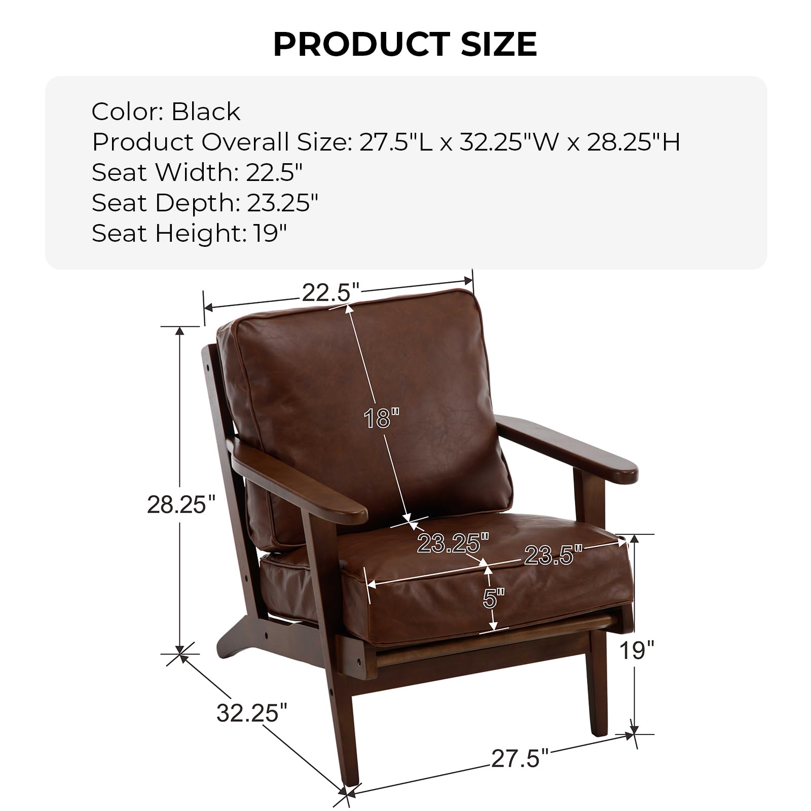 Mid Century Modern Accent Chairs Set of 2 - PU Leather Upholstered Armchairs with Solid Wood Frame for Living Room, Bedroom & Reading Nook - Elegant Brown Lounge Chairs for Home Decor & Relaxation