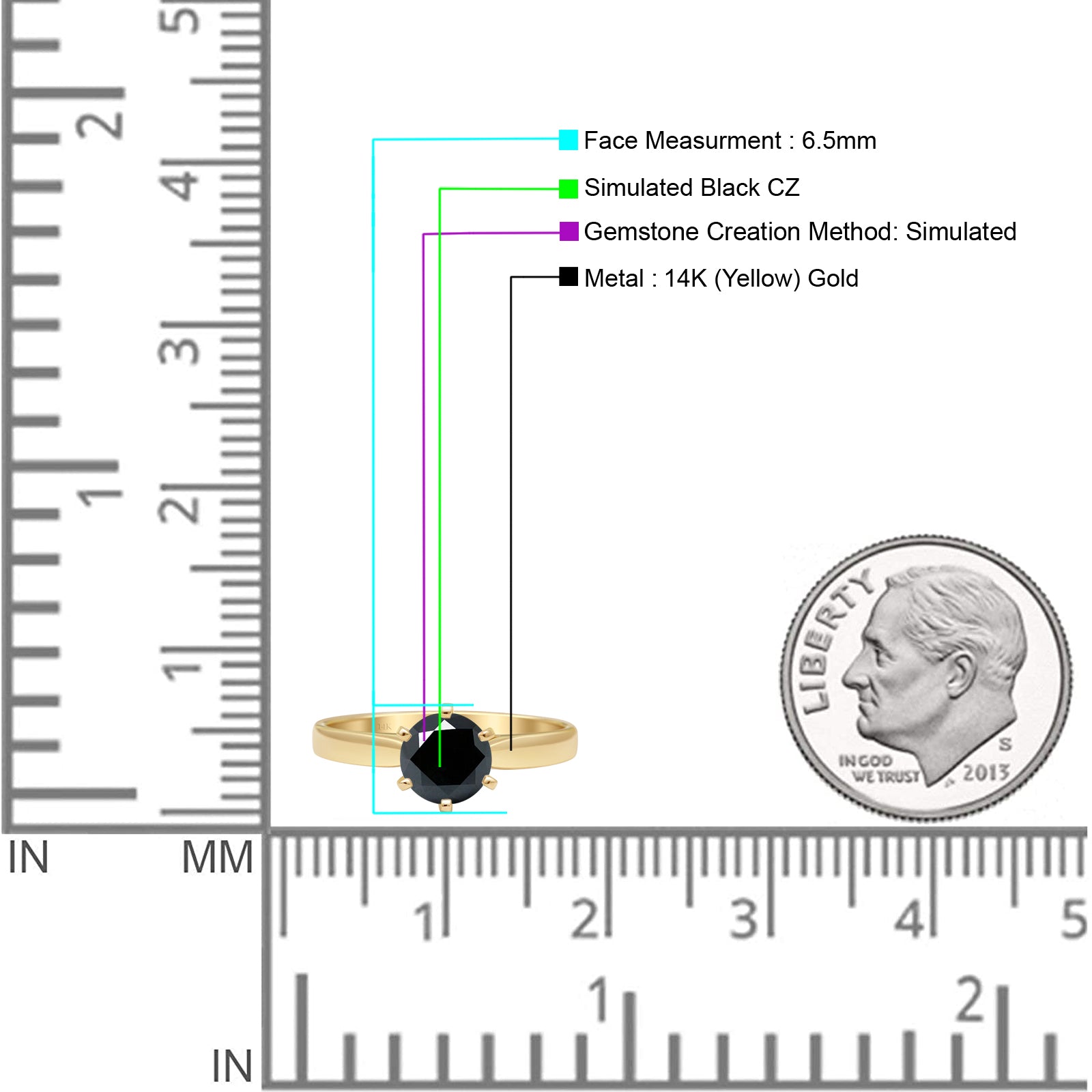 14K Yellow Gold Round Solitaire Black CZ Art Deco Ring for Women - Vintage Inspired Engagement & Wedding Band - Perfect for Anniversary, Valentine's Day Gift & Evening Occasions