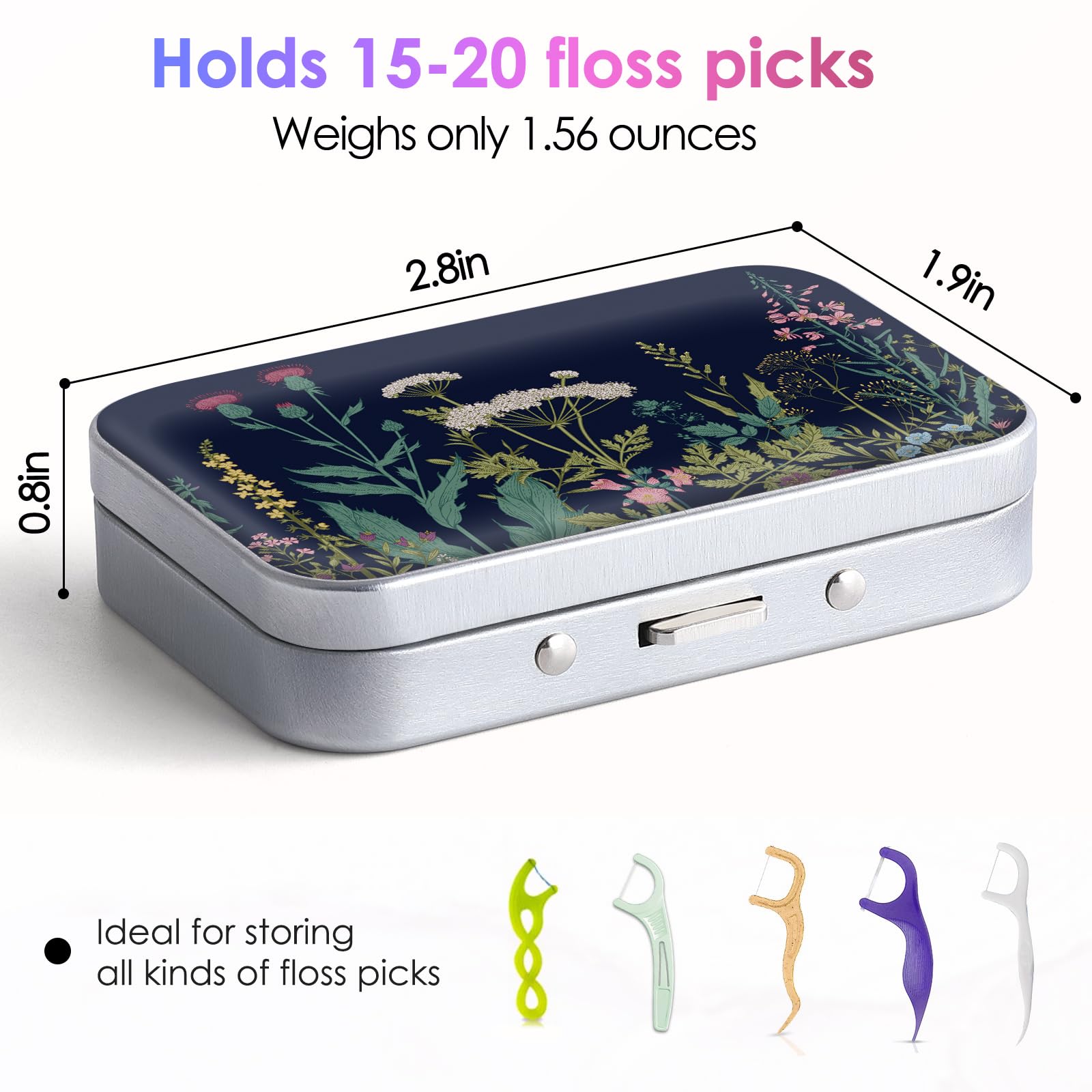 Portable Dental Floss Case - Compact Travel Floss Holder for Floss Picks of All Sizes | Perfect for Travel, Hotels, Restaurants & On-the-Go Oral Care (Black Flower Design)
