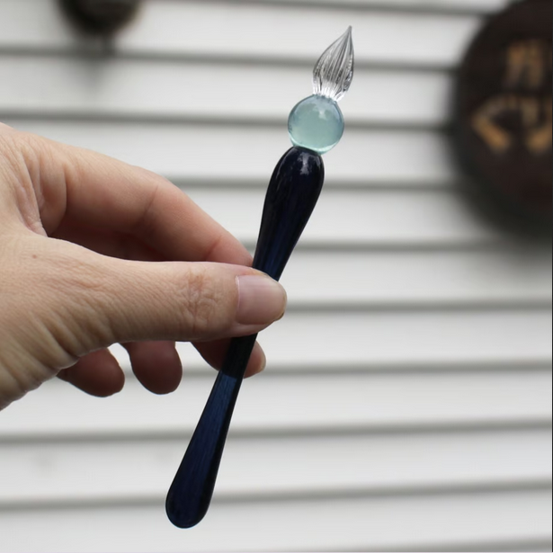 Japanese Glass Dip Pen - Short Navy Blue Calligraphy Pen for Handwriting & Art, Perfect Gift for Writers, Artists & Lettering Enthusiasts - Ideal for Journaling, Scrapbooking & Creative Writing