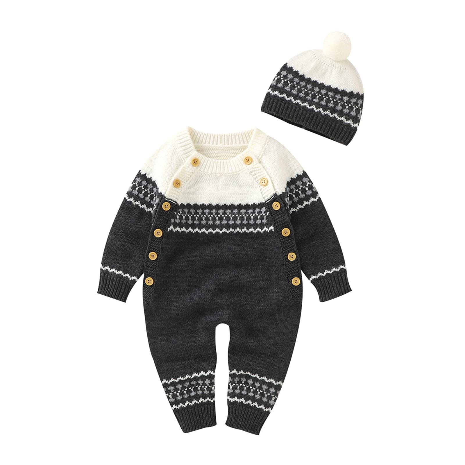 Egbsmy Newborn Baby Girl & Boy Cute Ruffle Jumpsuit Outfit Set - Soft Cotton Knitted Romper with Matching Hat - Perfect for Photoshoots, Birthday Parties & Daily Wear
