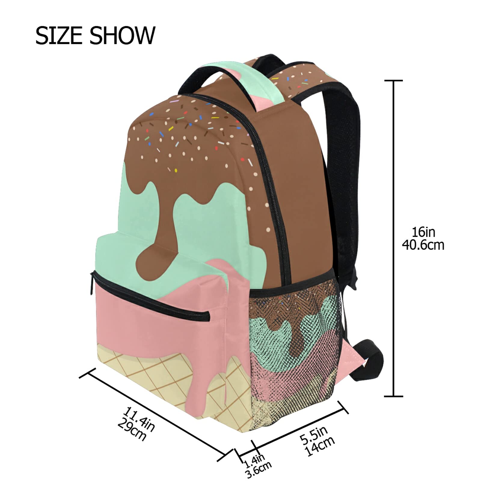 Personalized Laptop Backpack for High School & College Students - Custom Name Bookbag for Teens & Adults, Sweet Ice Cream Design, Durable Travel Daypack for School, Work & Casual Use