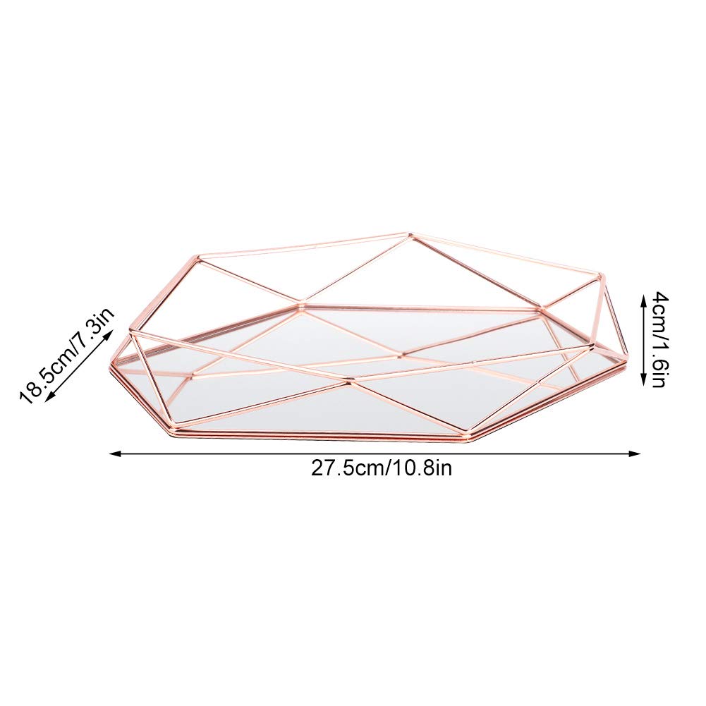 Rose Gold Hexagon Makeup Organizer Tray - Cosmetic & Jewelry Storage Box for Makeup Brushes, Perfume, Lipsticks, Nail Polish - Bathroom & Vanity Organizer for Women - Perfect for Home, Travel & Gift