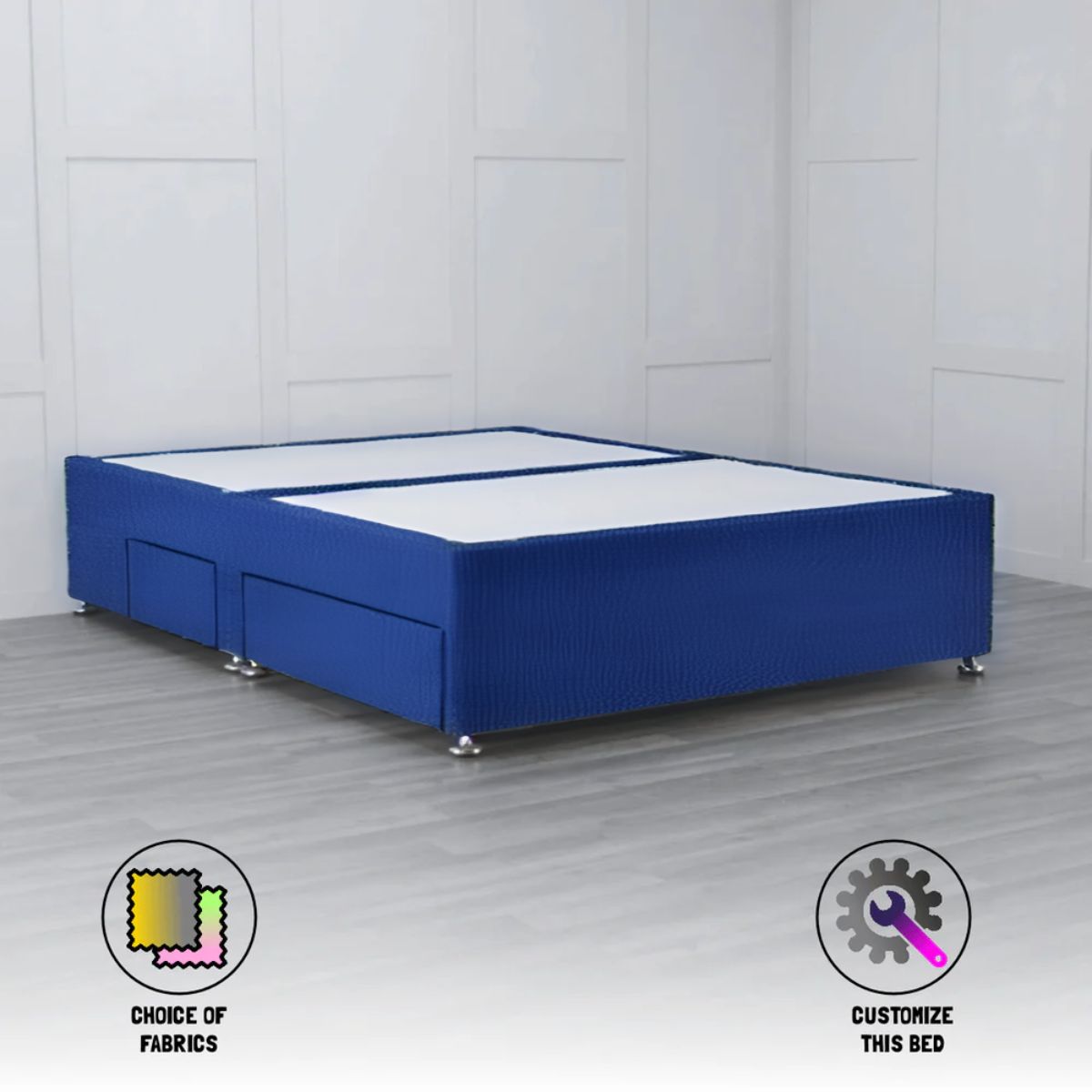 4 Drawer Padded Divan Bed Base with Storage - Queen Size Bed Frame for Small Spaces - Perfect for Apartments, Dorms & Guest Rooms