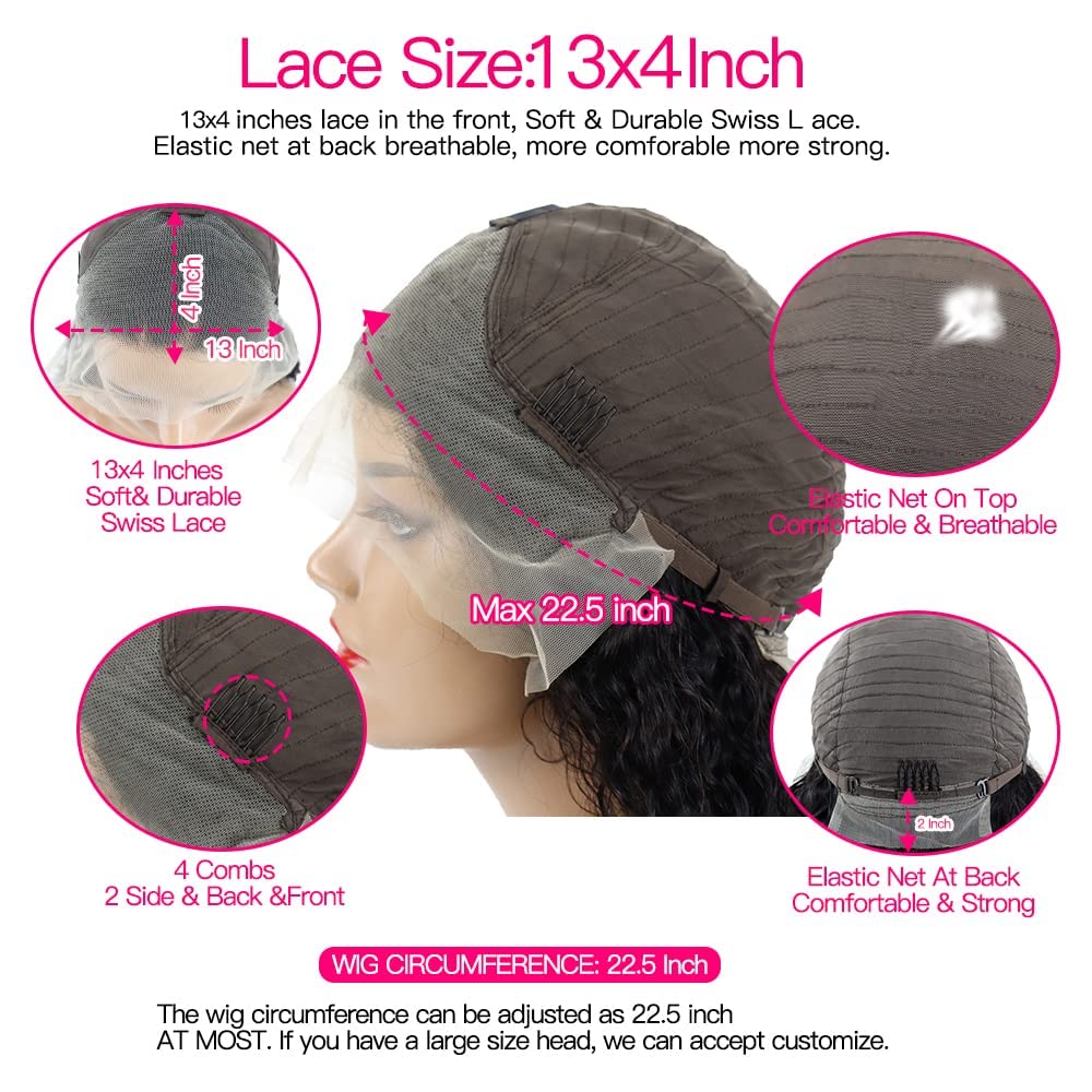 28 Inch 13x4 Water Wave Lace Front Wig - Brazilian Human Hair Wet & Wavy Pre-Plucked Deep Wave Curly Lace Wig for Black Women - Perfect for Daily Wear, Parties & Special Occasions