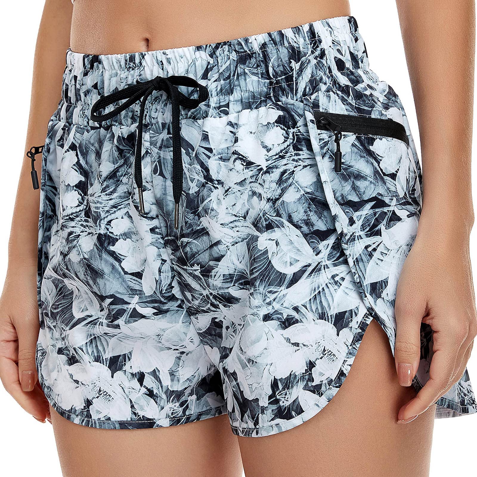 Women's High Waist Running Shorts with Pockets - Breathable Lined Athletic Shorts for Summer - Solid Color Workout Shorts with Drawstring & Side Slits | Perfect for Jogging, Gym Training & Outdoor Sports