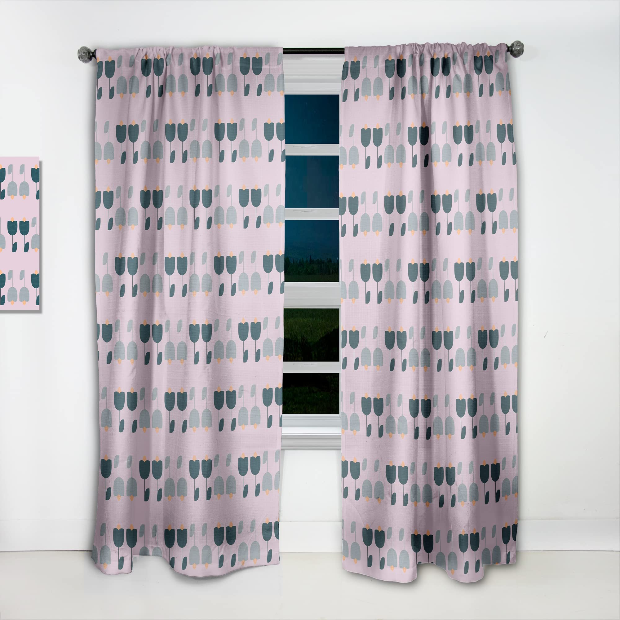 DesignQ Retro Floral Pattern XIII Thermal Insulated Curtains - 52x84 Inch Single Panel for Bedroom & Living Room - Perfect for Home Decor & Blackout Needs