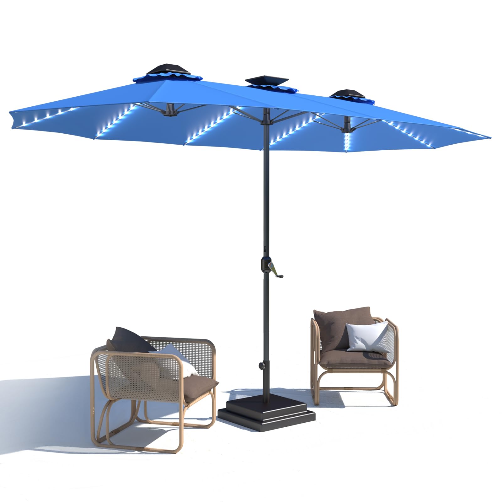 AECOJOY 15ft Solar LED Patio Umbrella with 156 Lights - Large Rectangle Outdoor Cantilever Umbrella (180