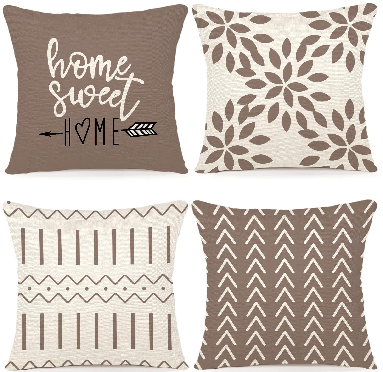 YCOLL 20x20 Inch Pillow Covers Set of 4 - Modern Linen Fabric Sofa Throw Pillow Cases for Couch, Bed, Car - Decorative Outdoor Home Decor - Khaki - Perfect for Living Room, Patio & Travel Accessories