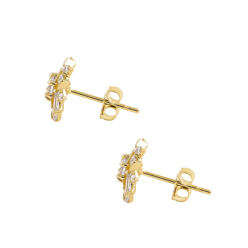 14K Yellow Gold Snowflake Flower CZ Stud Earrings for Women - Elegant Cubic Zirconia Christmas Winter Jewelry Gift for Her - Perfect for Holiday Parties, Weddings & Special Occasions