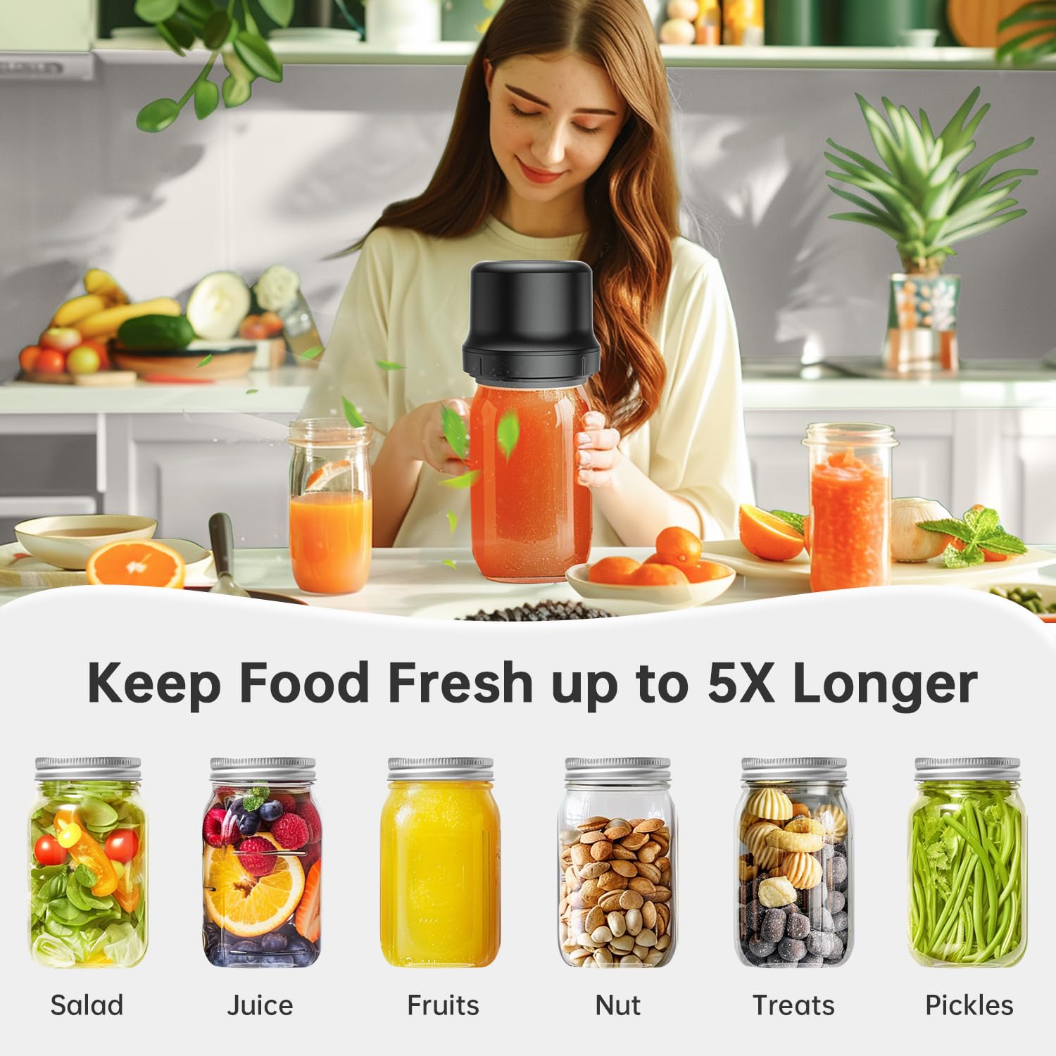 **Electric Mason Jar Vacuum Sealer - Upgraded Smart Integrated Design, Auto Stop 1800mAh Rechargeable, Compatible with Wide & Regular Mouth Lids for Food Storage | Perfect for Meal Prep, Canning & Long-Term Preservation**