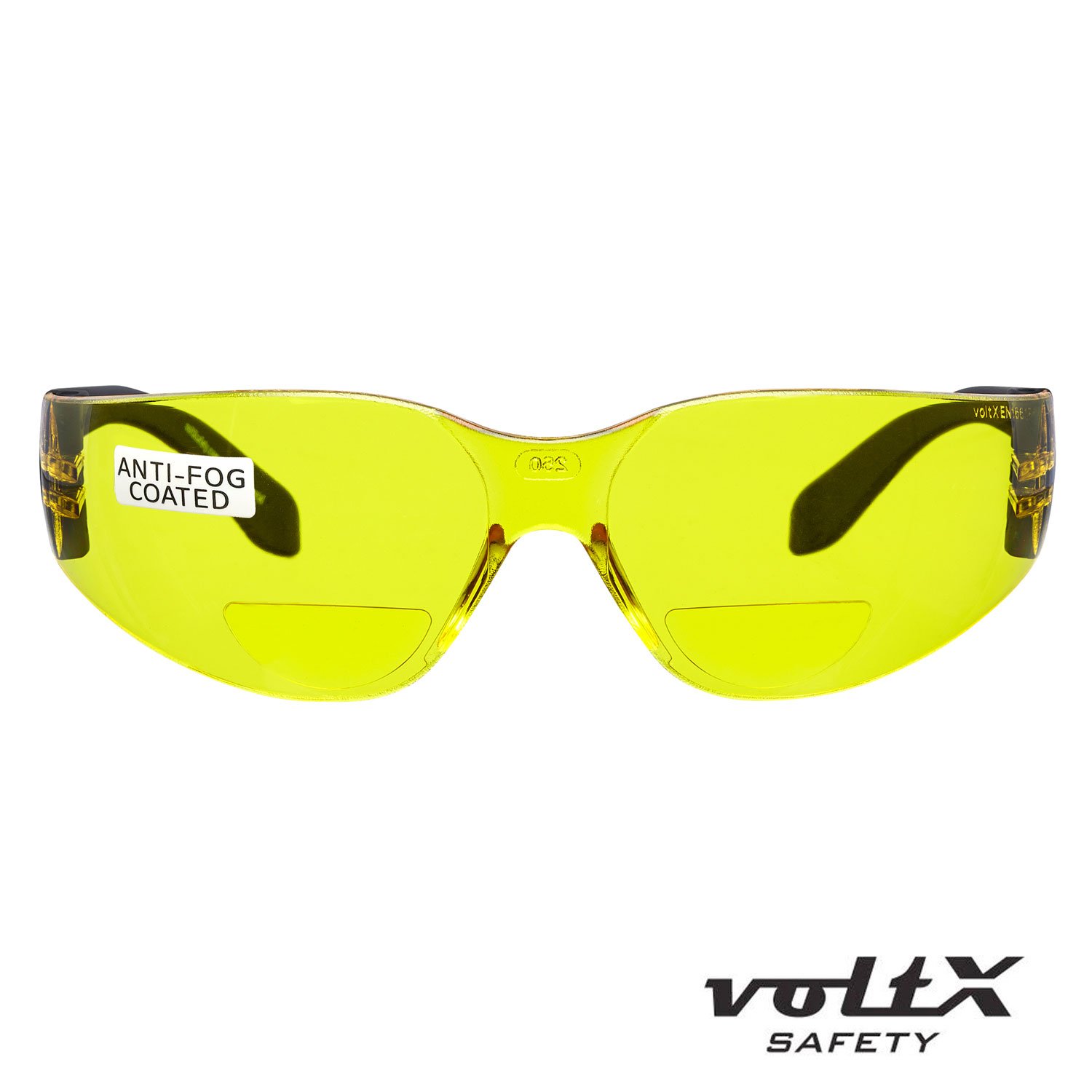 VoltX 'GRAFTER' Yellow +2.5 Diopter Bifocal Safety Reading Glasses - CE EN166 Certified Industrial & Cycling Eyewear with Anti-Fog UV400 Coating - Perfect for Construction, Cycling, and Workplace Eye Protection