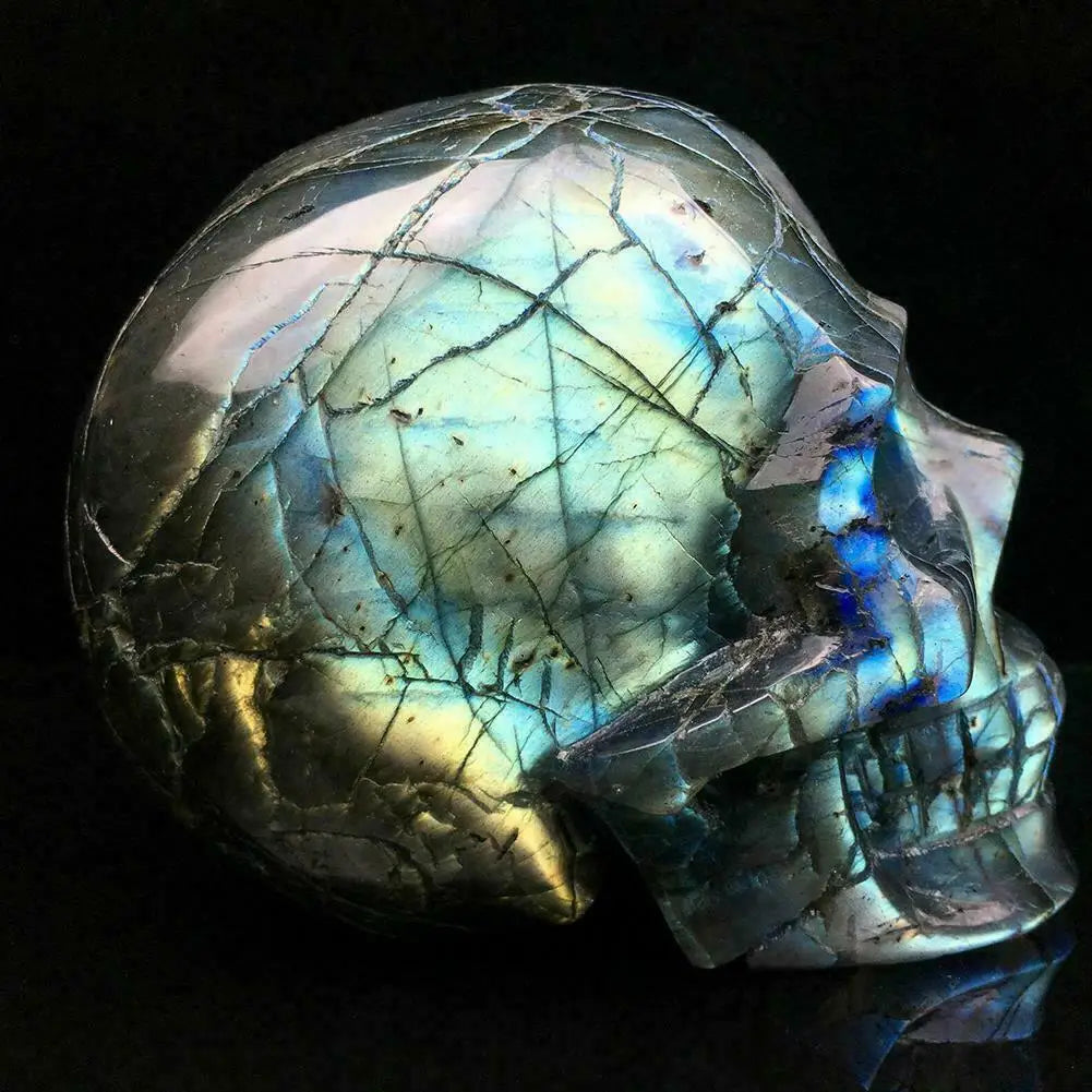 800-1100g Natural Labradorite Quartz Crystal Skull - Hand Carved Healing Stone for Meditation, Reiki & Energy Work - Perfect for Home Decor, Spiritual Gifts & Crystal Collections