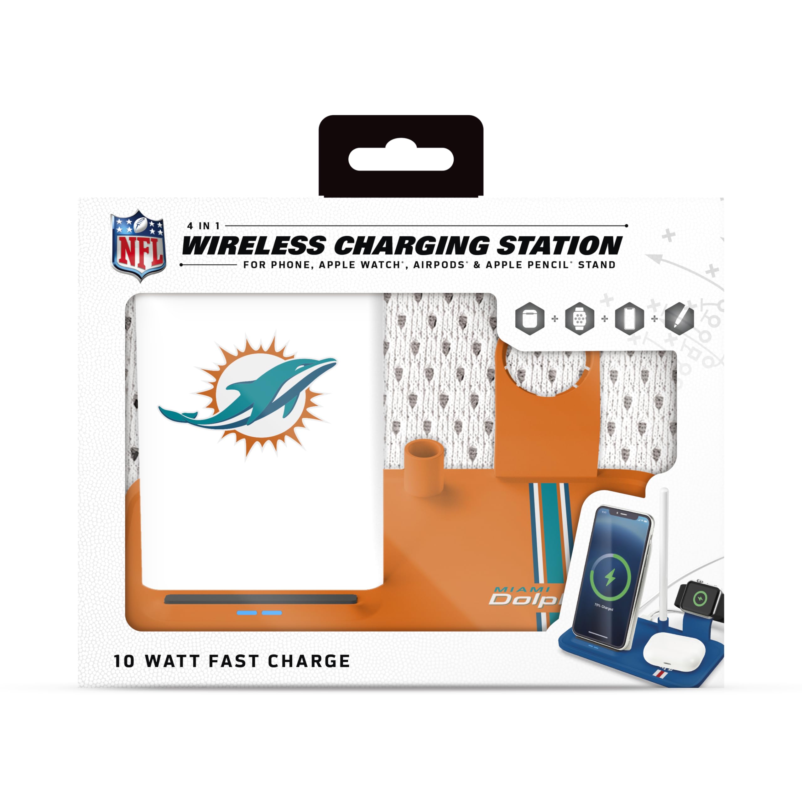 SOAR NFL 4-in-1 Wireless Charging Station - Fast Charging Dock for iPhone 15/14/13, Apple Watch 9/8/7, AirPods Pro/3/2 & Apple Pencil - Perfect for Home, Office & Travel Accessories