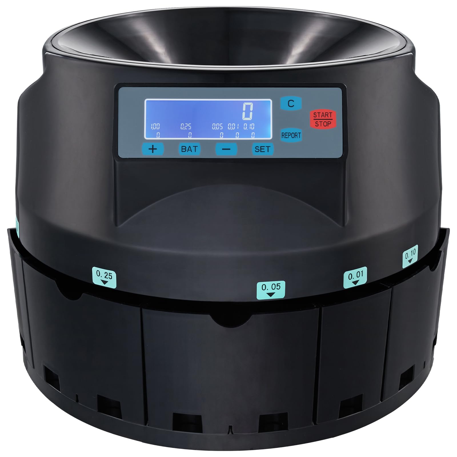 VEVOR Coin Counter & Sorter Machine with LCD Display - High Speed 300 Coins/min, 2000 Coin Capacity for US Currency (Pennies, Nickels, Dimes, Quarters & $1 Coins) - Includes 5 Sorting Bins & Tubes - Perfect for Banks, Retail Stores & Cash-Intensive Businesses