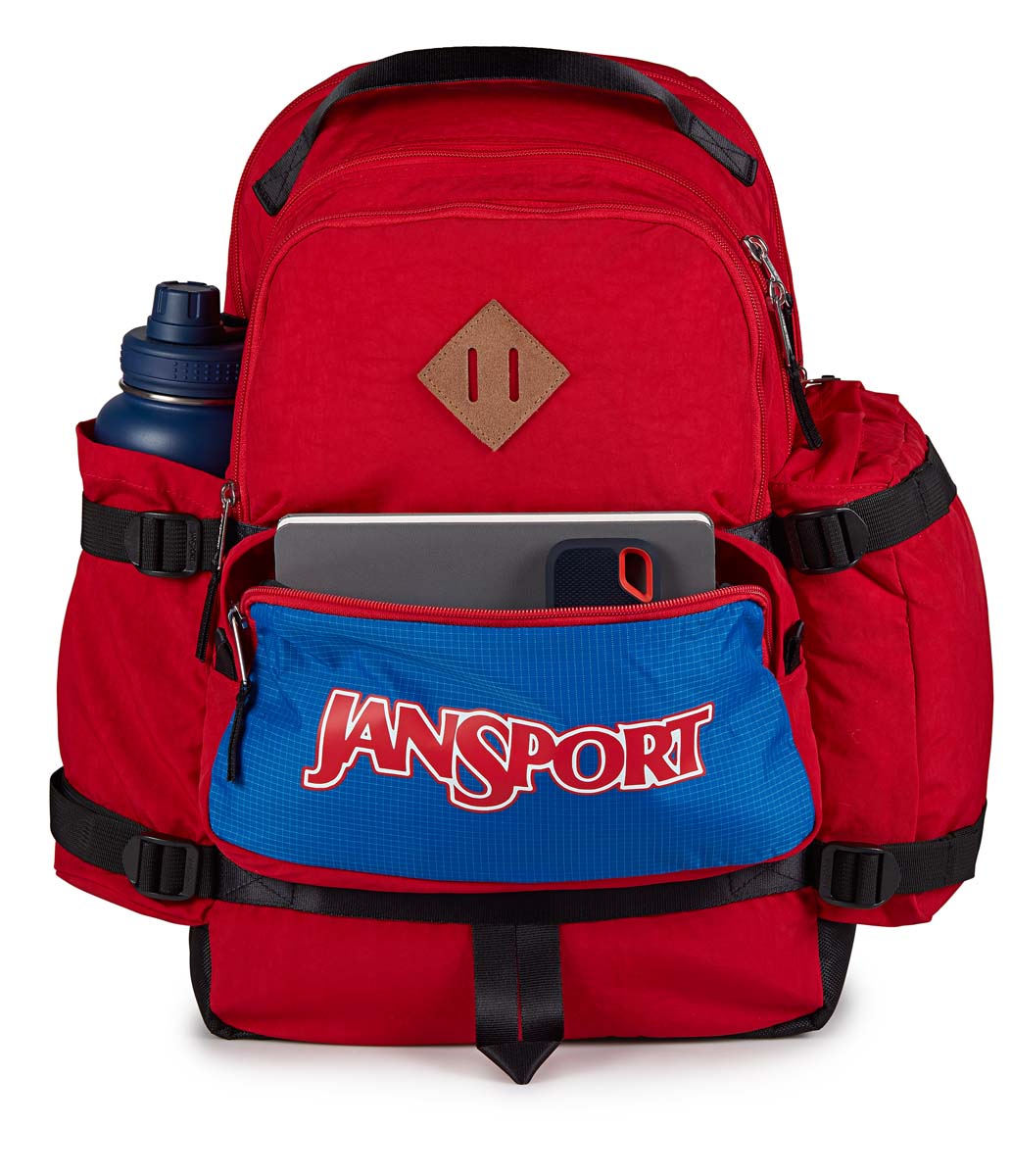 JanSport Seattle Pack Backpack - Durable & Stylish Red Tape Design for School, Travel & Outdoor Adventures