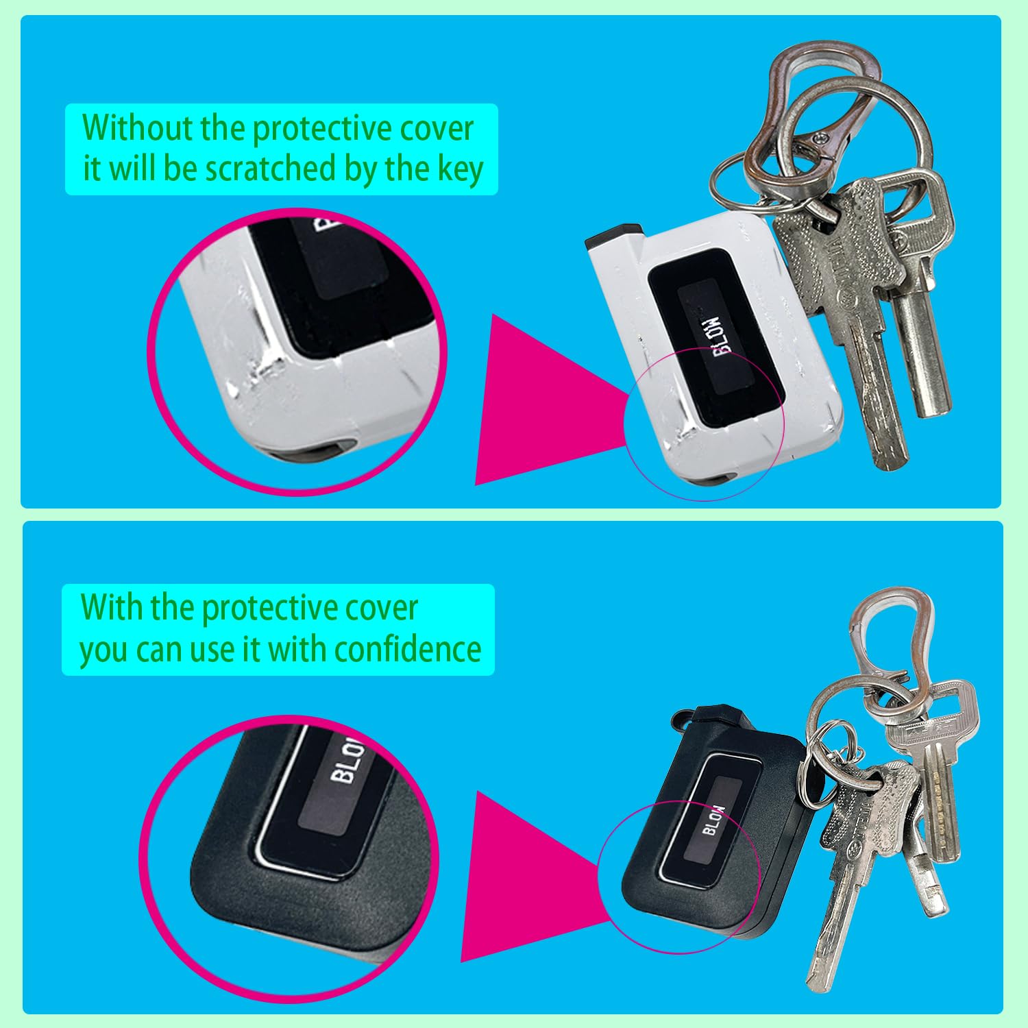 Premium Silicone Protective Cover for C6 Keychain Breathalyzer - Black (1 Pack + 30 Bonus) | Perfect for Nightlife, Travel & Personal Alcohol Monitoring