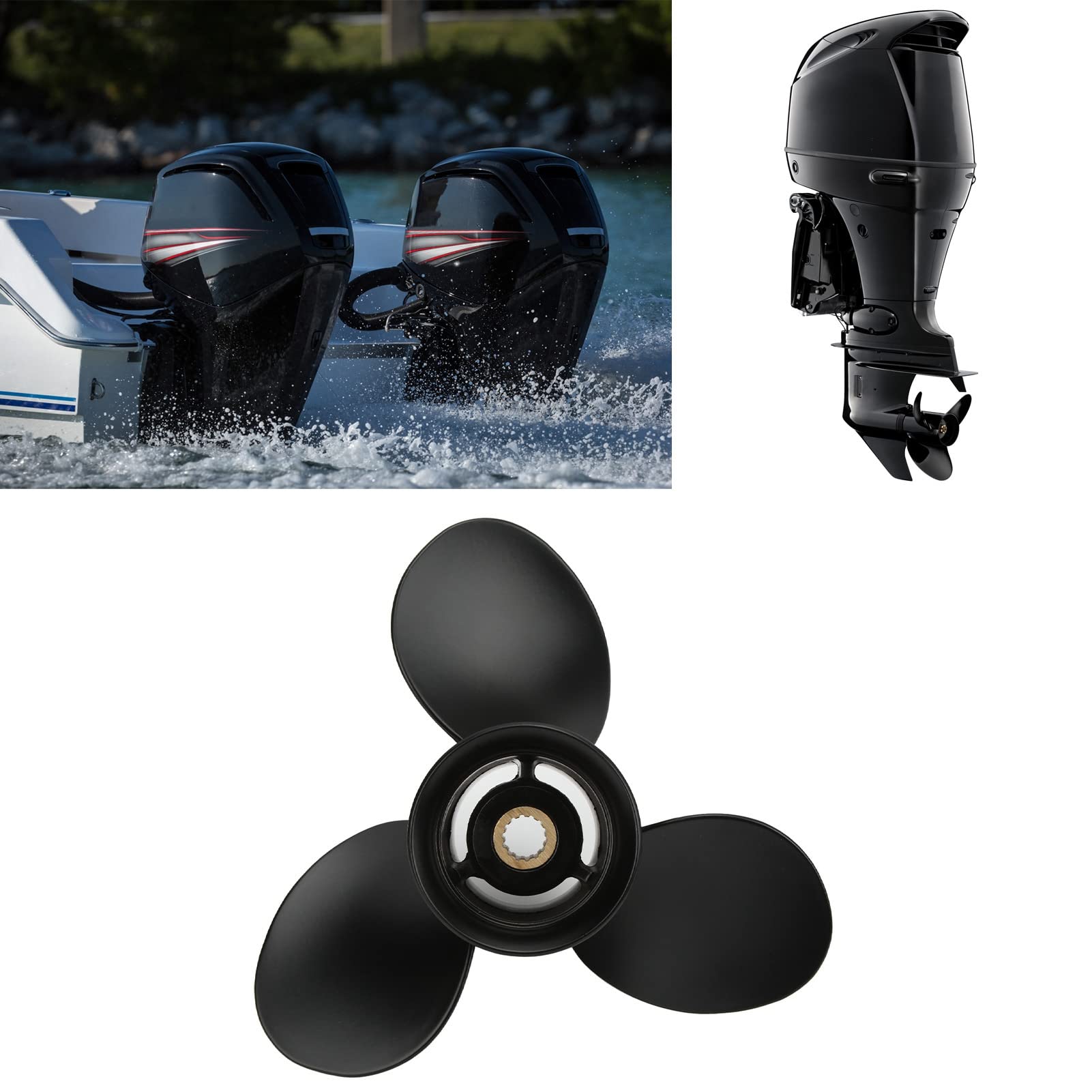 Aluminum Alloy 3-Blade Boat Propeller 9 1/4x11 Inch 14 Teeth RH - Replacement for Tohatsu Outboard Motors - Perfect for Fishing, Boating & Marine Activities