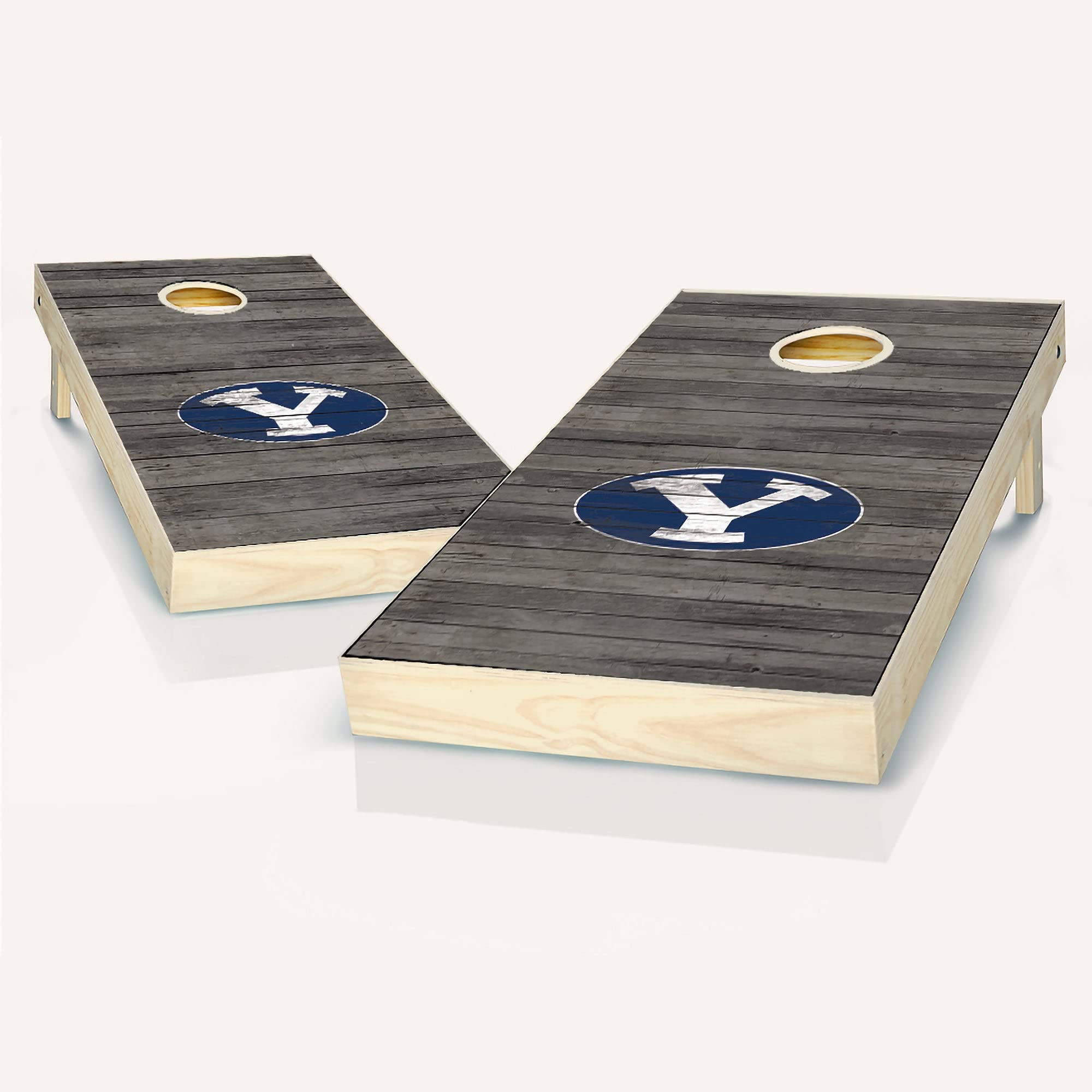 BYU Distressed Cornhole Game Set - 2 Wooden Boards & 8 Bean Bags for Outdoor Tailgating, Backyard Parties, and College Game Day Fun