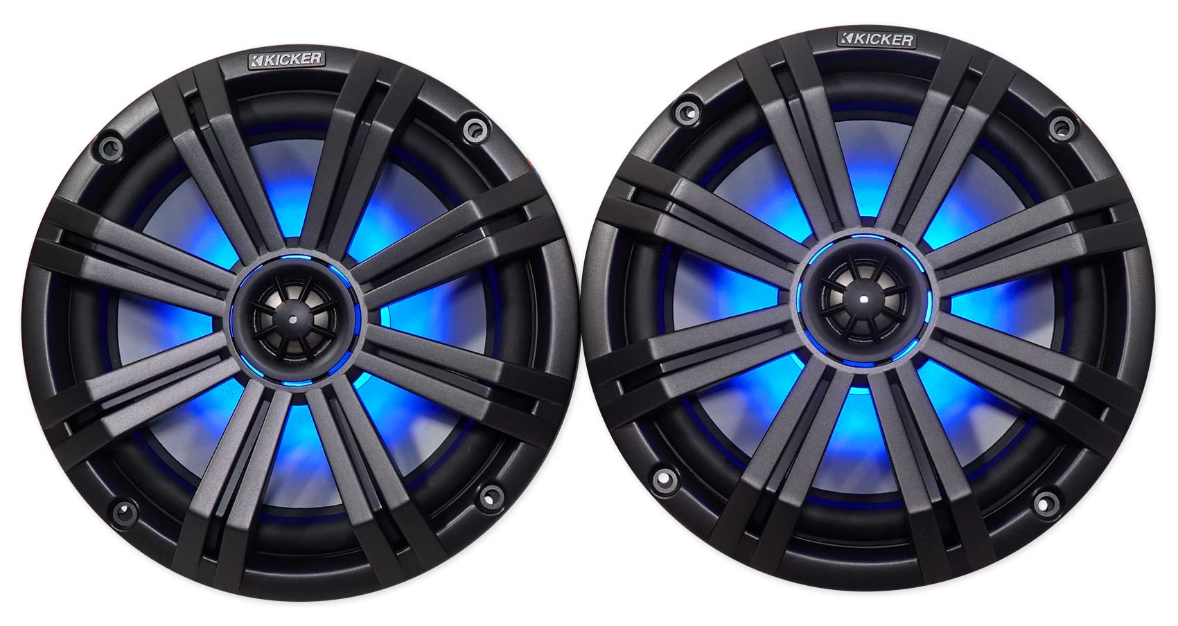 2 Pack Kicker KM8 8 Inch LED 360° Swivel Wakeboard Tower Speakers - White Aluminum Marine Audio System for Boats, Poolsides & Outdoor Parties
