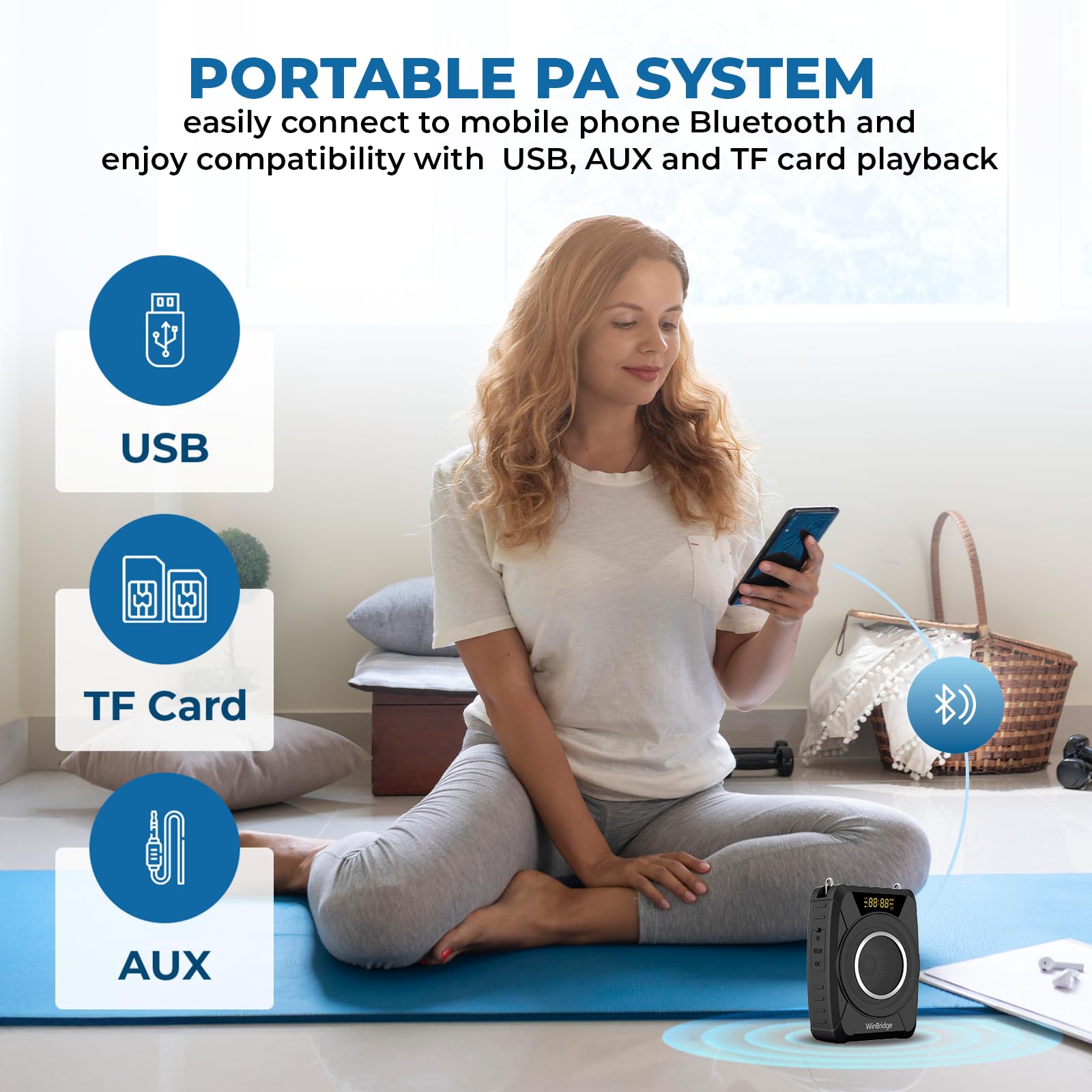 20W Portable Bluetooth 5.0 Voice Amplifier with UHF Wireless Microphone & Recording - Rechargeable Speaker System for Teachers, Singers, Coaches | Perfect for Classroom Teaching, Karaoke Singing & Outdoor Training Sessions