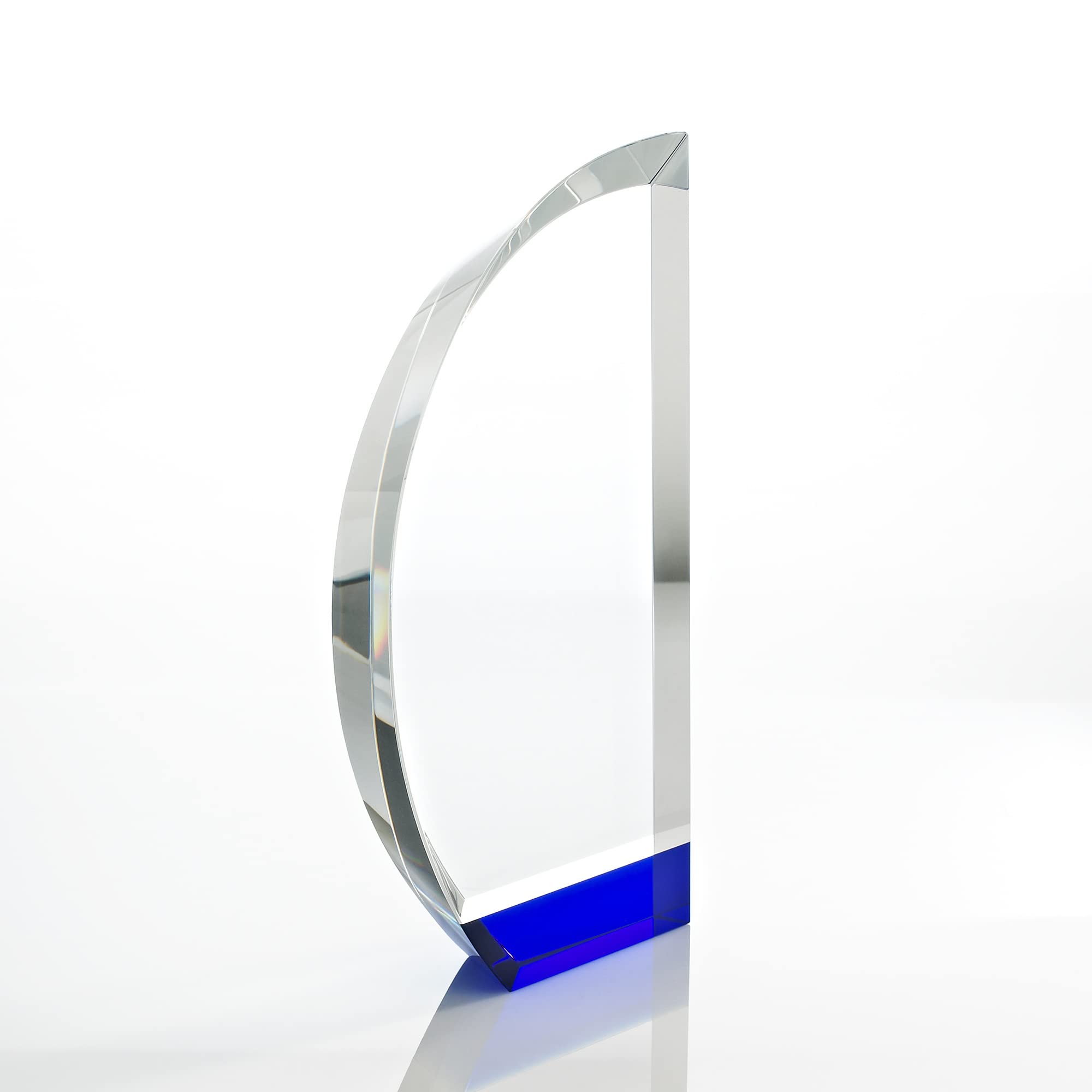 Baudville Engraved Crystal Trophy with Blue Base - Custom Employee Award - Personalized Engraving - Gift Box Included - Perfect for Corporate Recognition, Milestone Celebrations & Team Appreciation Events